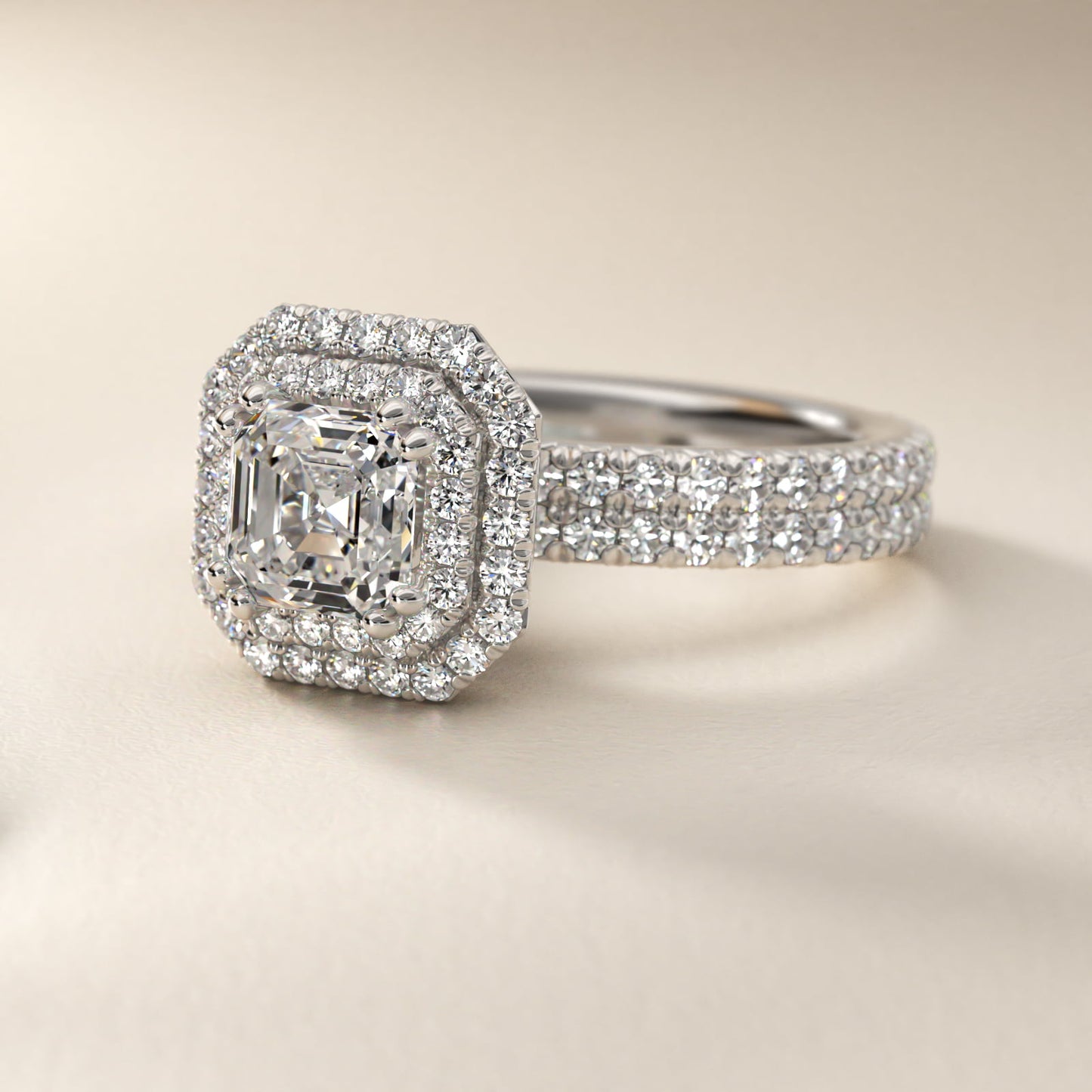 Blue Nile Studio Double Halo Gala Diamond Engagement Ring in Platinum (7/8 ct. tw.) - Asscher Center