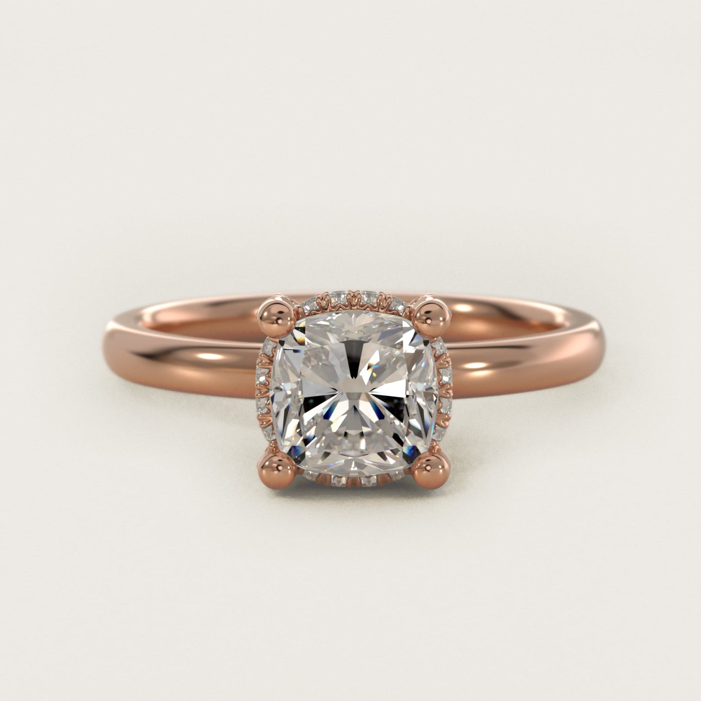 Blue Nile Studio French PavŽ Diamond Crown Solitaire Engagement Ring in 14k Rose Gold (1/6 ct. tw.) - Cushion Center