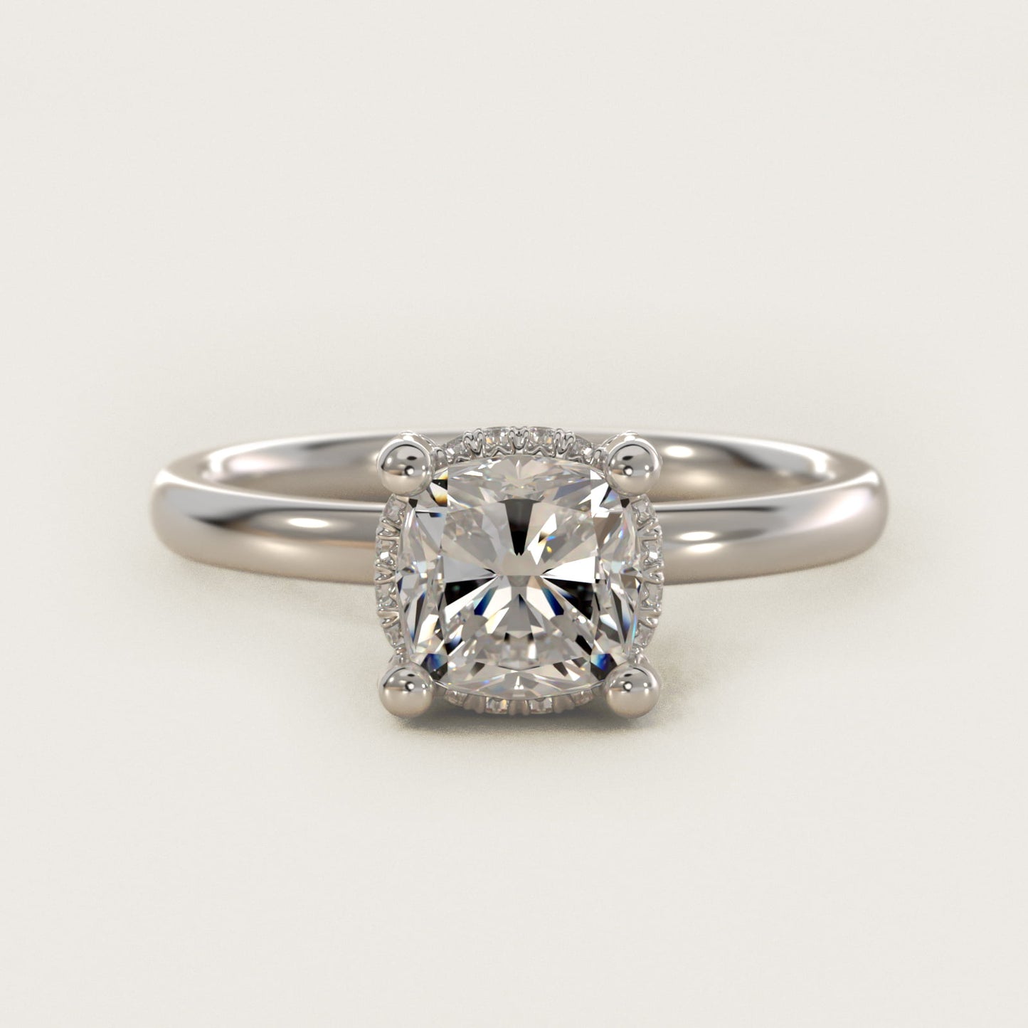 Blue Nile Studio French PavŽ Diamond Crown Solitaire Engagement Ring in 14k White Gold (1/6 ct. tw.) - Cushion Center