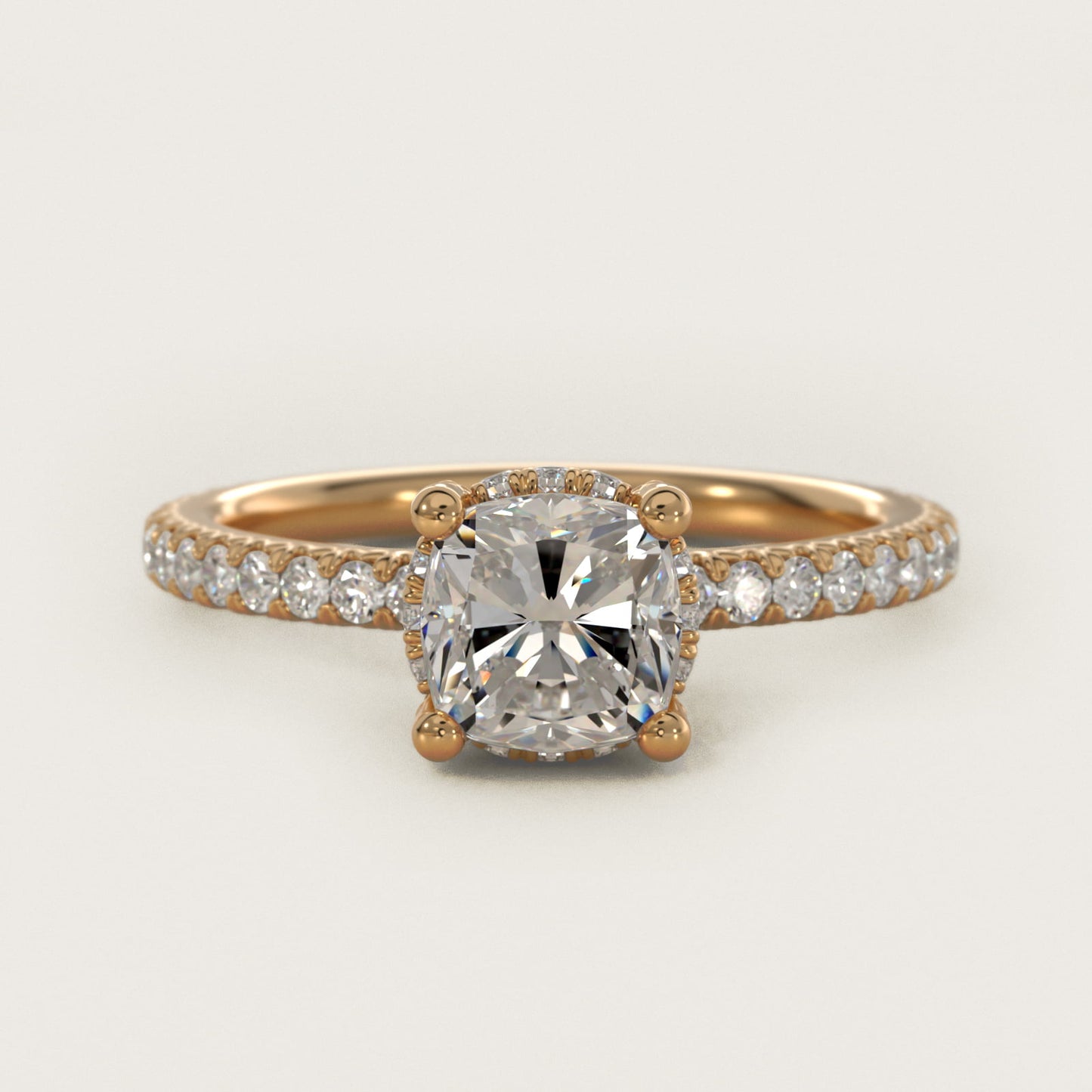 Blue Nile Studio Petite French PavŽ Crown Diamond Engagement Ring in 14K Yellow Gold (1/3 ct. tw.) - Cushion Center