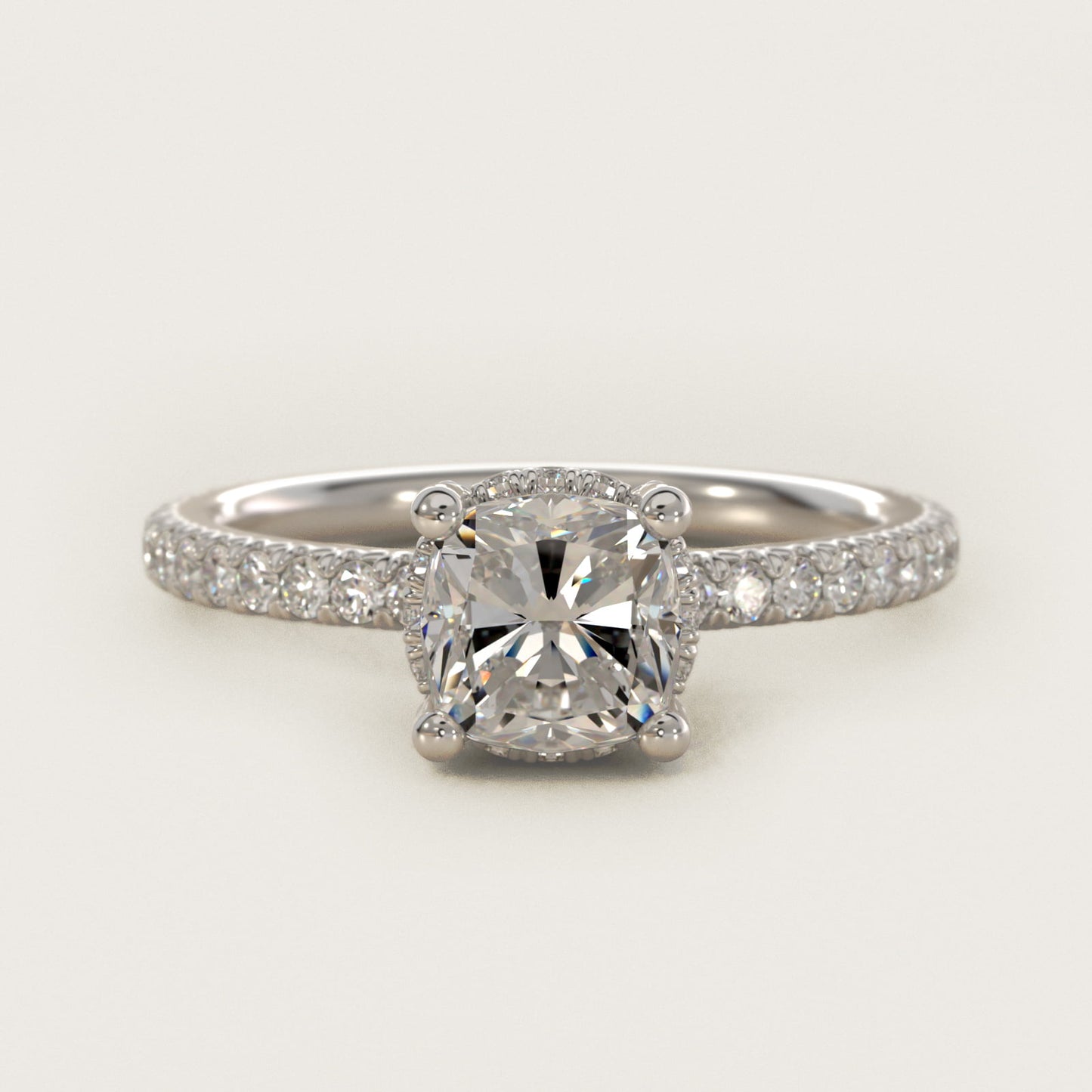 Blue Nile Studio Petite French PavŽ Crown Diamond Engagement Ring in Platinum (1/3 ct. tw.) - Cushion Center
