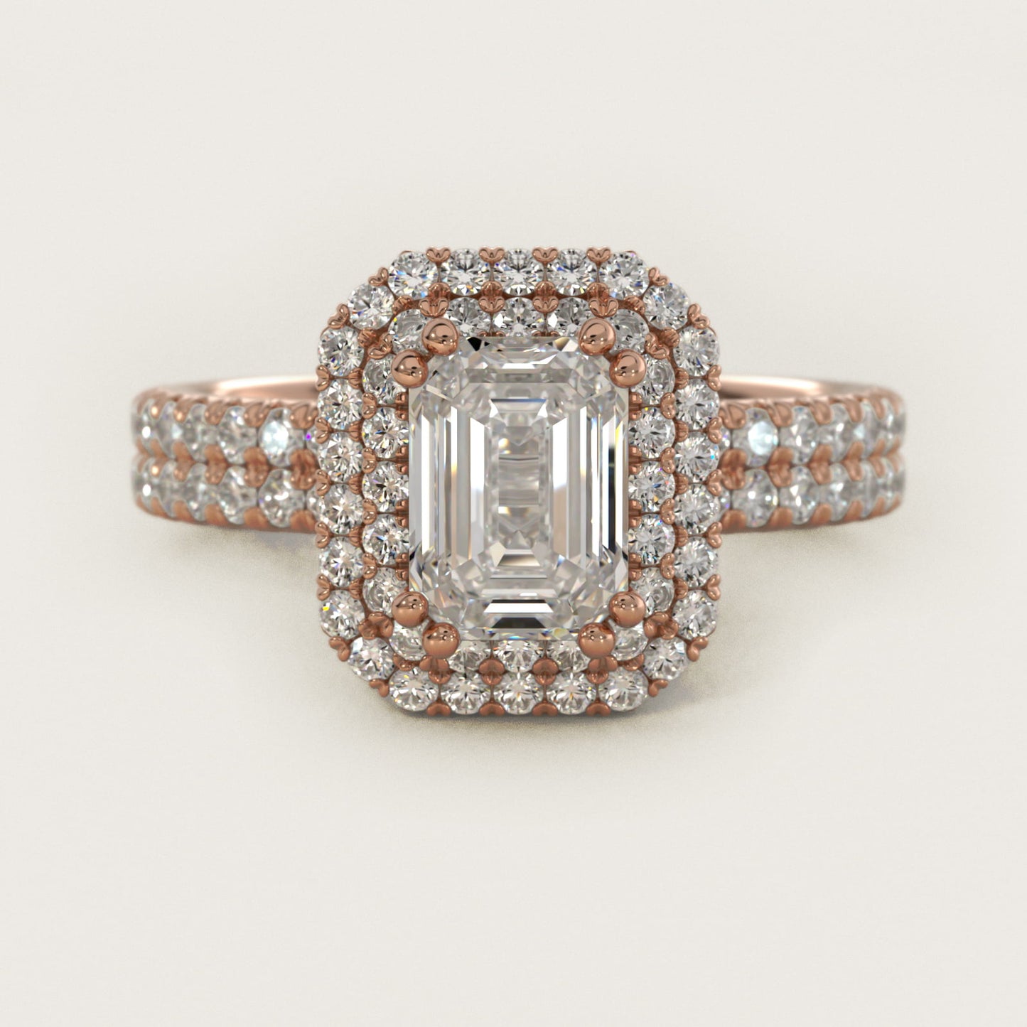 Blue Nile Studio Double Halo Gala Diamond Engagement Ring in 18k Rose Gold (7/8 ct. tw.) - Emerald Center