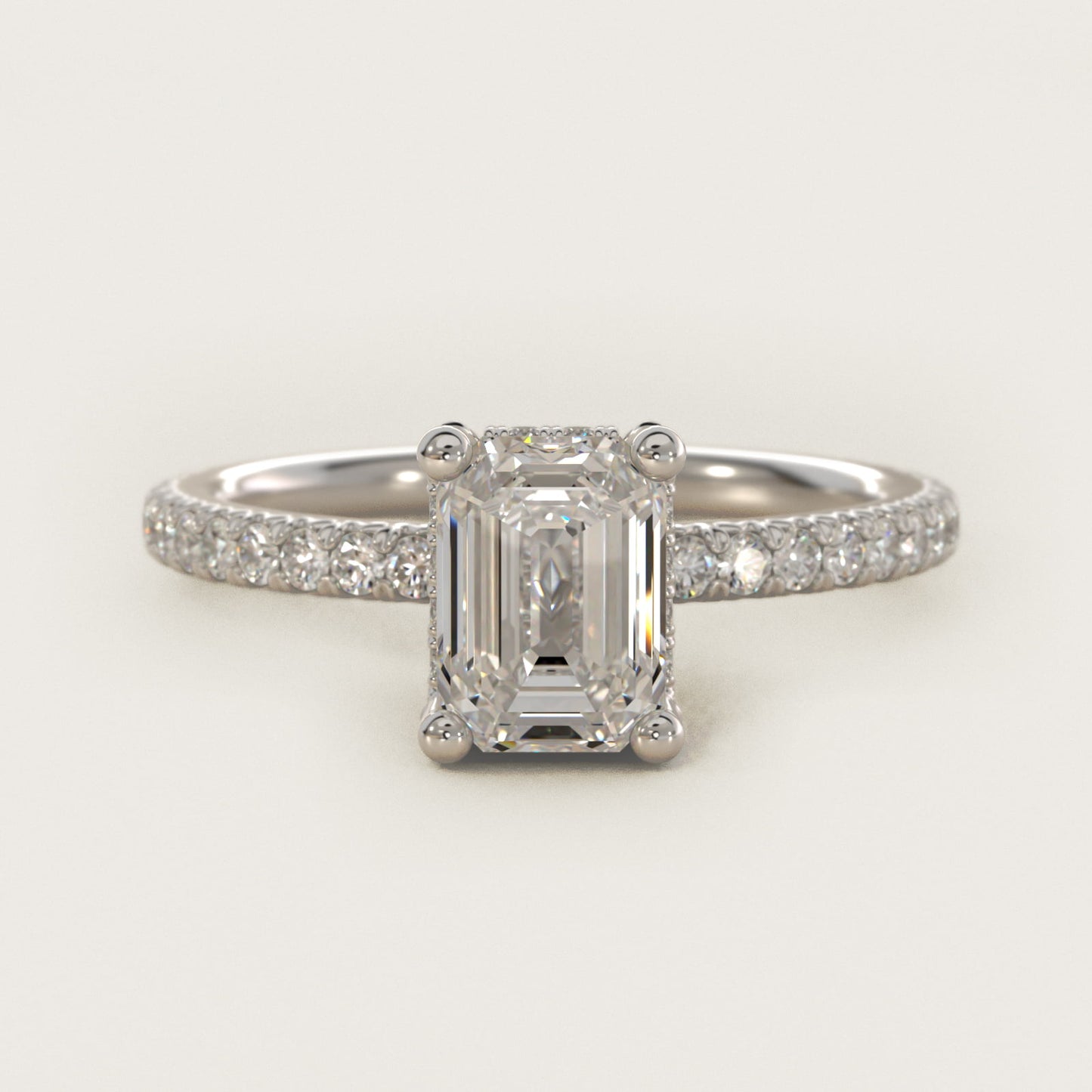 Blue Nile Studio Petite French PavŽ Crown Diamond Engagement Ring in 18k White Gold (1/3 ct. tw.) - Emerald Center