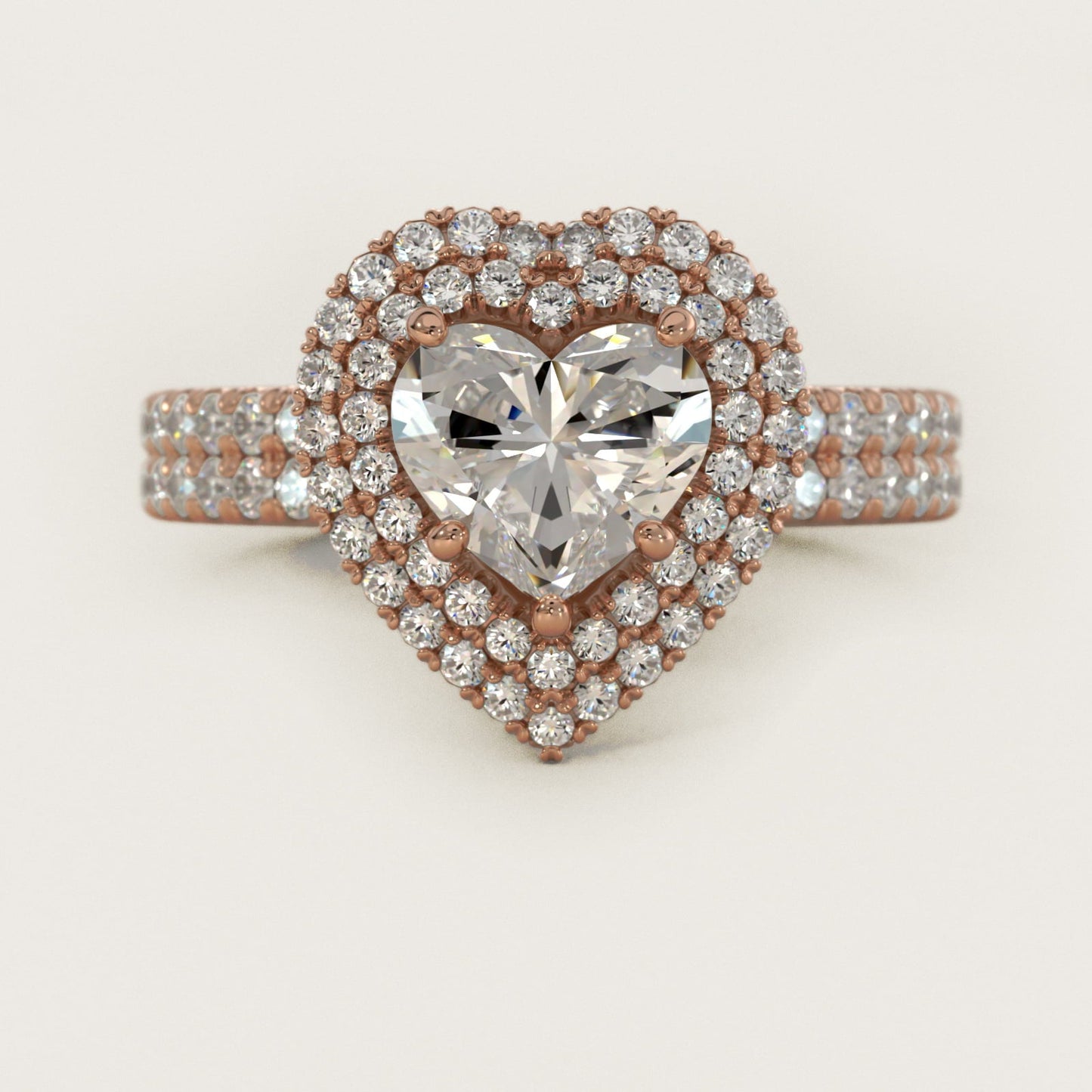 Blue Nile Studio French Pav? Diamond Crown Solitaire Engagement Ring in 18k Rose Gold (1/6 ct. tw.) - Heart Center