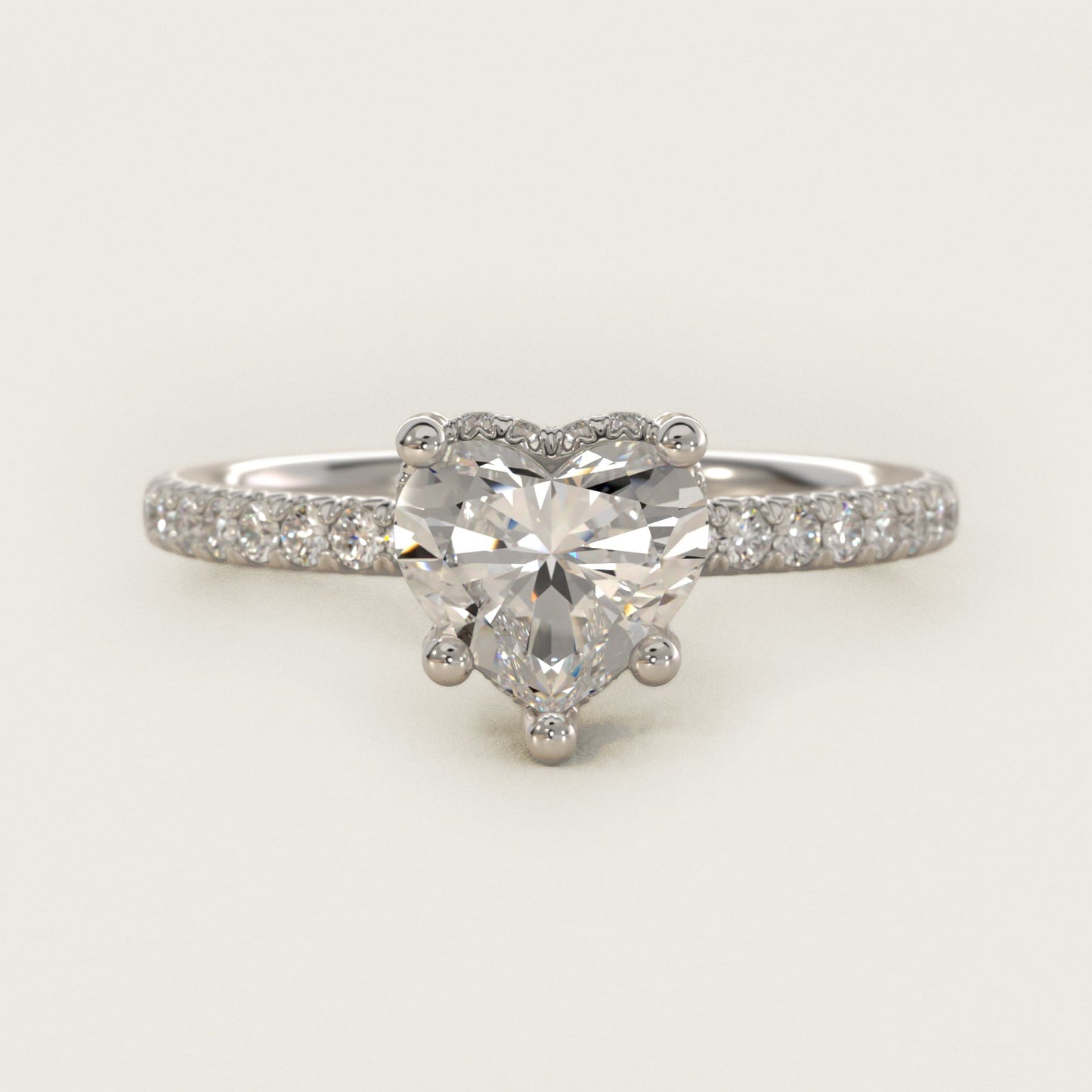 Blue Nile Studio Petite French PavŽ Crown Diamond Engagement Ring in 14K White Gold (1/3 ct. tw.) - Heart Center