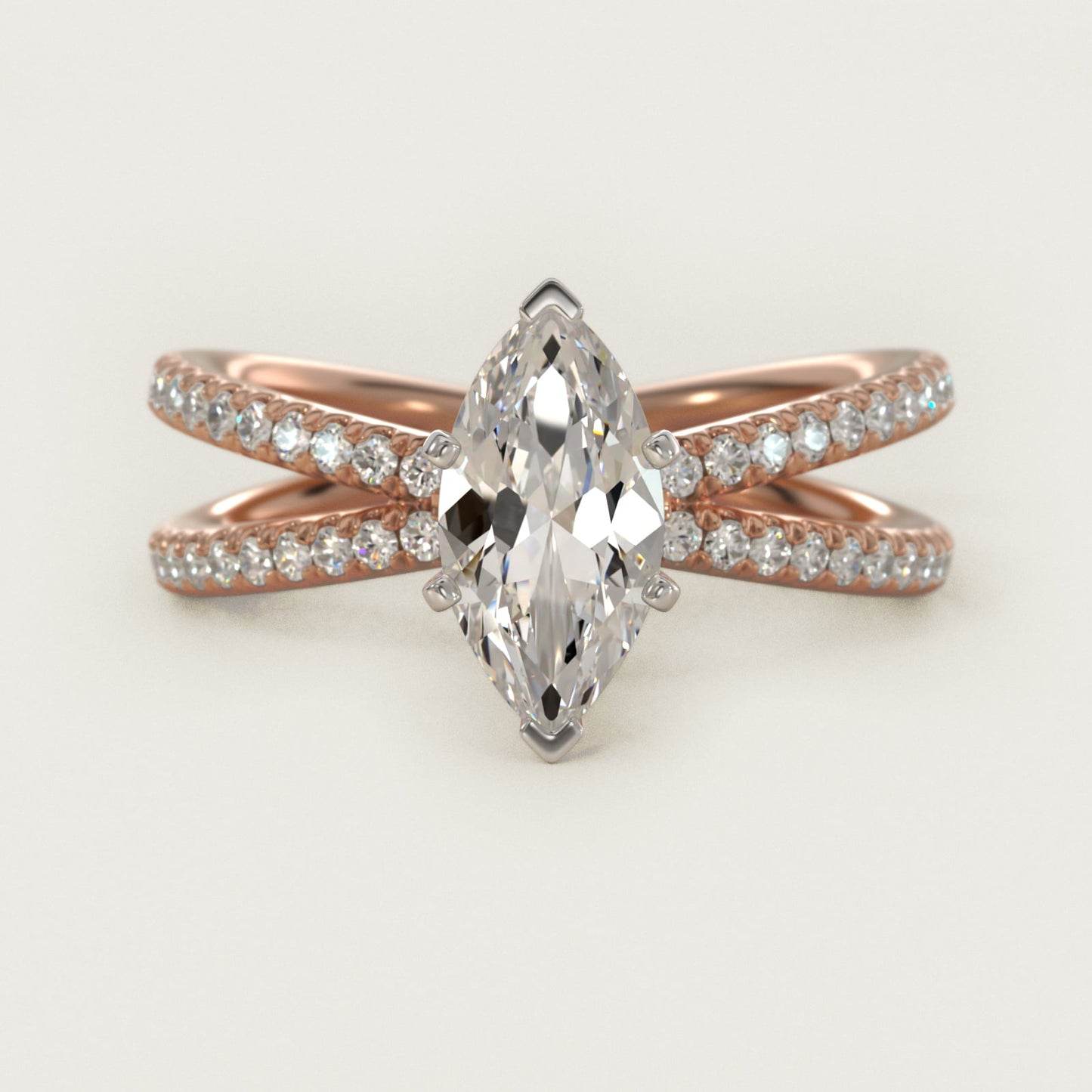 Blue Nile Studio Empress Diamond Engagement Ring in 18k Rose Gold (1/3 ct. tw.) - Marquise Center