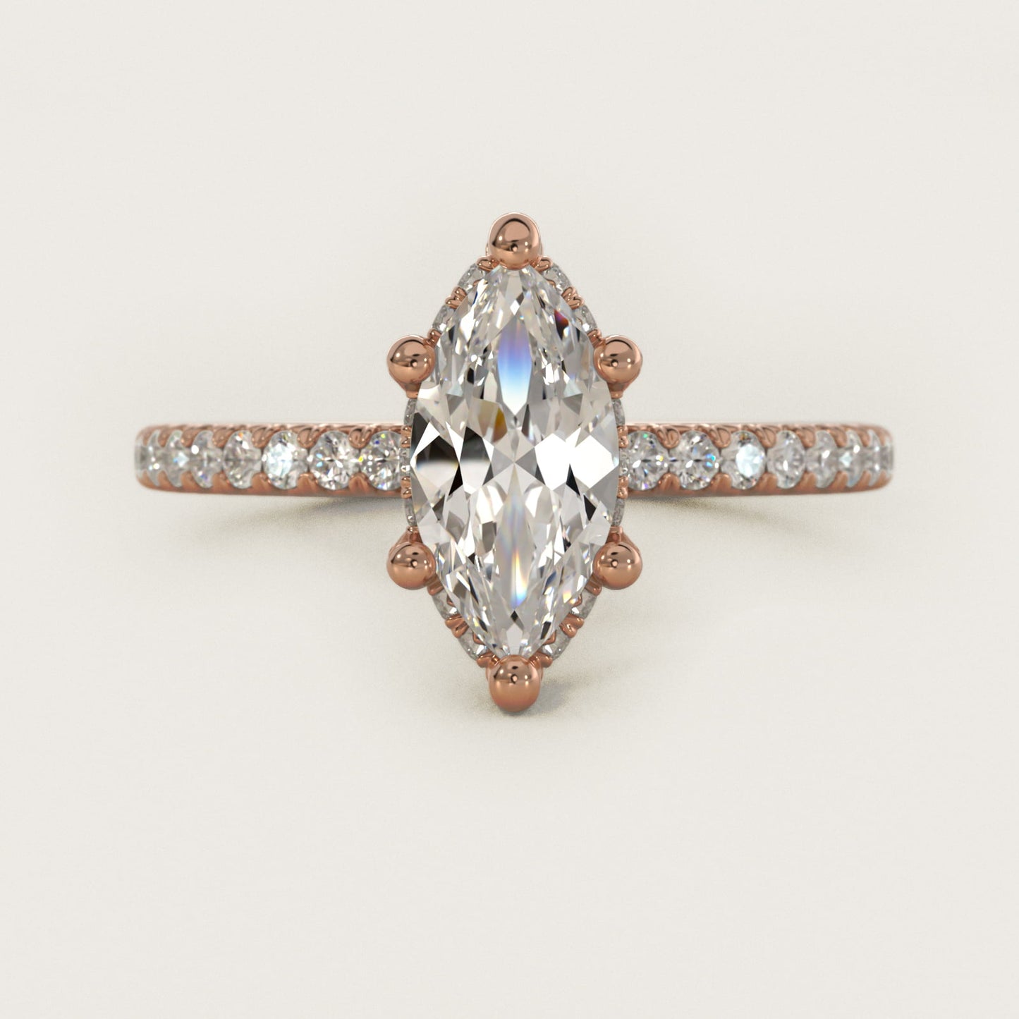 Blue Nile Studio Petite French PavŽ Crown Diamond Engagement Ring in 18k Rose Gold (1/3 ct. tw.) - Marquise Center