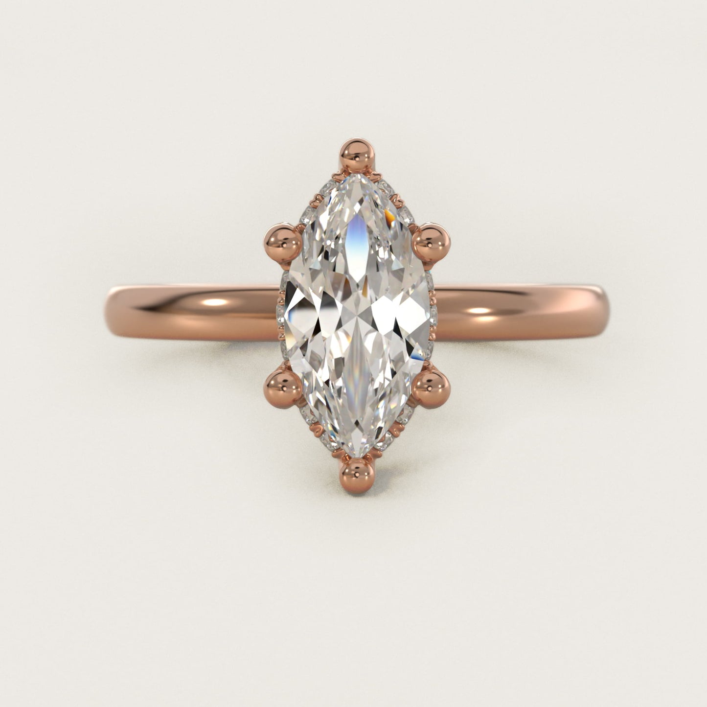 Blue Nile Studio French PavŽ Diamond Crown Solitaire Engagement Ring in 14k Rose Gold (1/6 ct. tw.) - Marquise Center