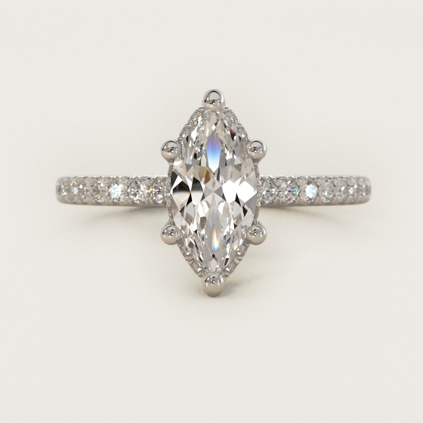 Blue Nile Studio Petite French PavŽ Crown Diamond Engagement Ring in 14K White Gold (1/3 ct. tw.) - Marquise Center