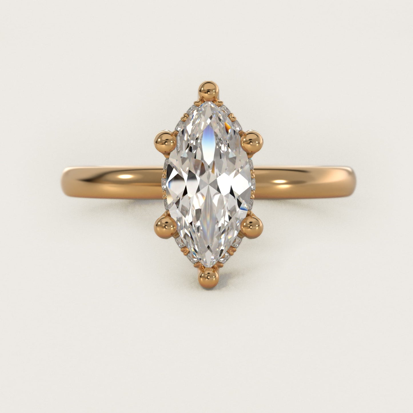 Blue Nile Studio French PavŽ Diamond Crown Solitaire Engagement Ring in 14K Yellow Gold (1/6 ct. tw.) - Marquise Center
