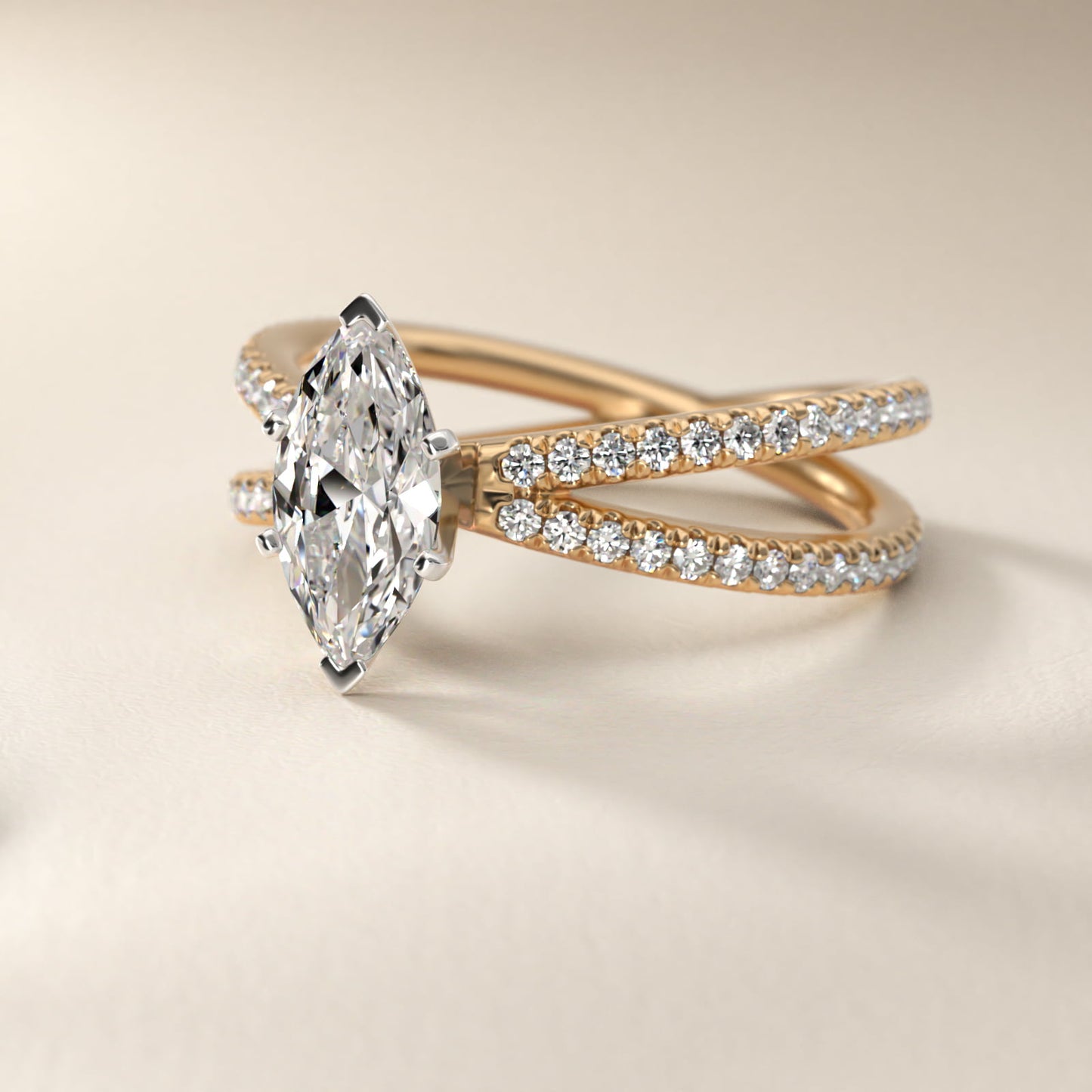 Blue Nile Studio Empress Diamond Engagement Ring in 18k Yellow Gold (1/3 ct. tw.) - Marquise Center