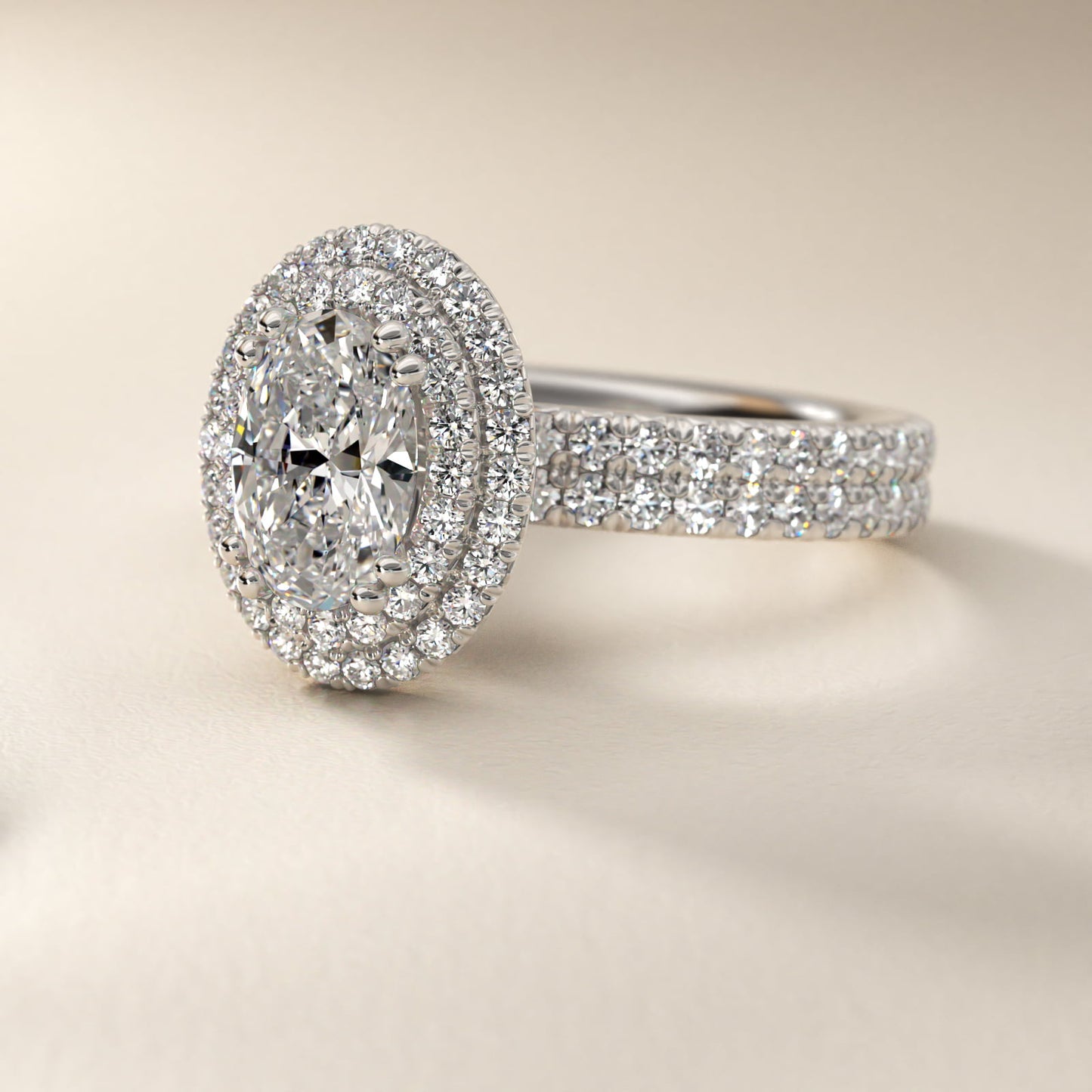 Blue Nile Studio Double Halo Gala Diamond Engagement Ring in 14k White Gold (7/8 ct. tw.) - Oval Center