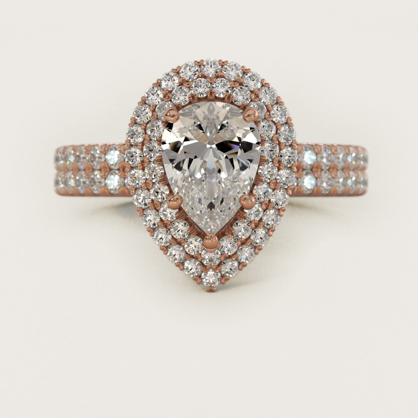 Blue Nile Studio French Pav? Diamond Crown Solitaire Engagement Ring in 18k Rose Gold (1/6 ct. tw.) - Pear Center