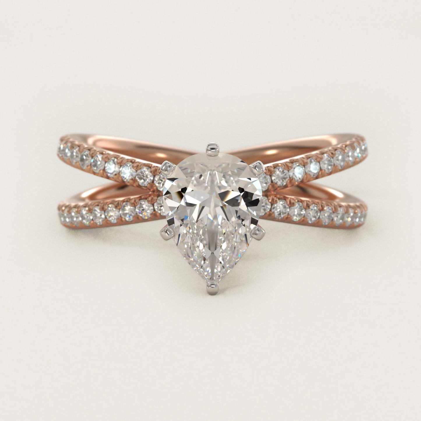Blue Nile Studio Empress Diamond Engagement Ring in 14k Rose Gold (1/3 ct. tw.) - Pear Center