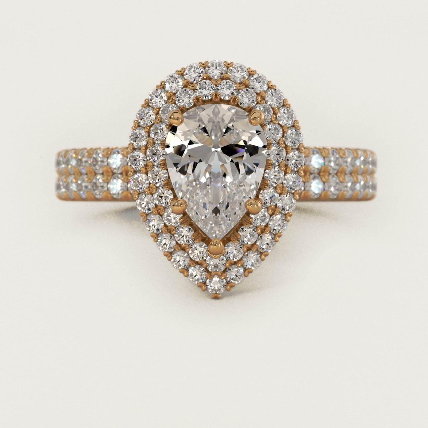 Blue Nile Studio Double Halo Gala Diamond Engagement Ring in 18k Yellow Gold (7/8 ct. tw.) - Pear Center