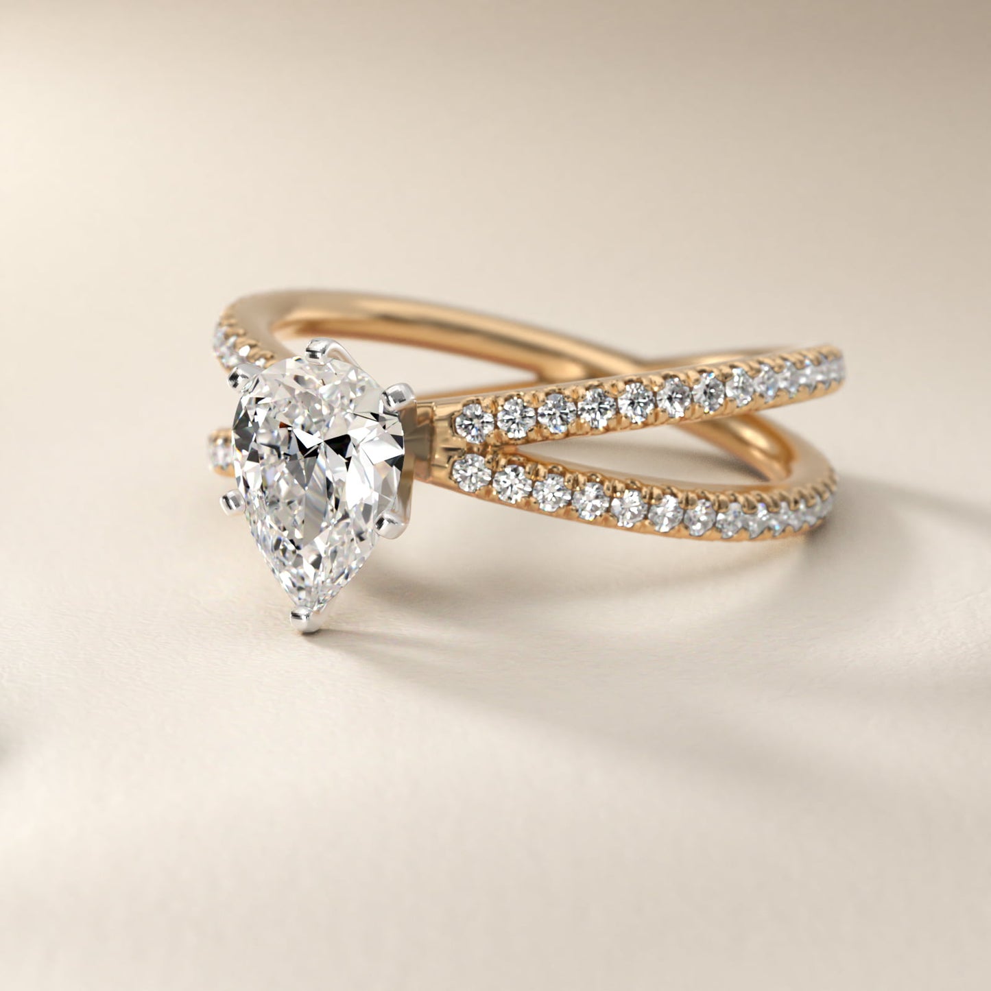 Blue Nile Studio Empress Diamond Engagement Ring in 18k Yellow Gold (1/3 ct. tw.) - Pear Center