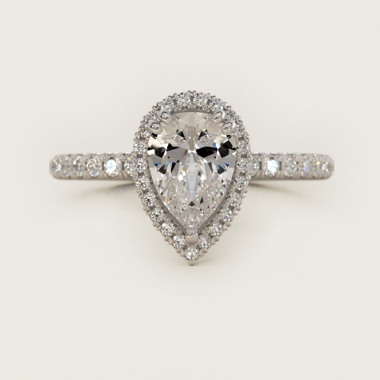 Blue Nile Studio French Pav? Diamond Crown Solitaire Engagement Ring in Platinum (1/6 ct. tw.) - Pear Center