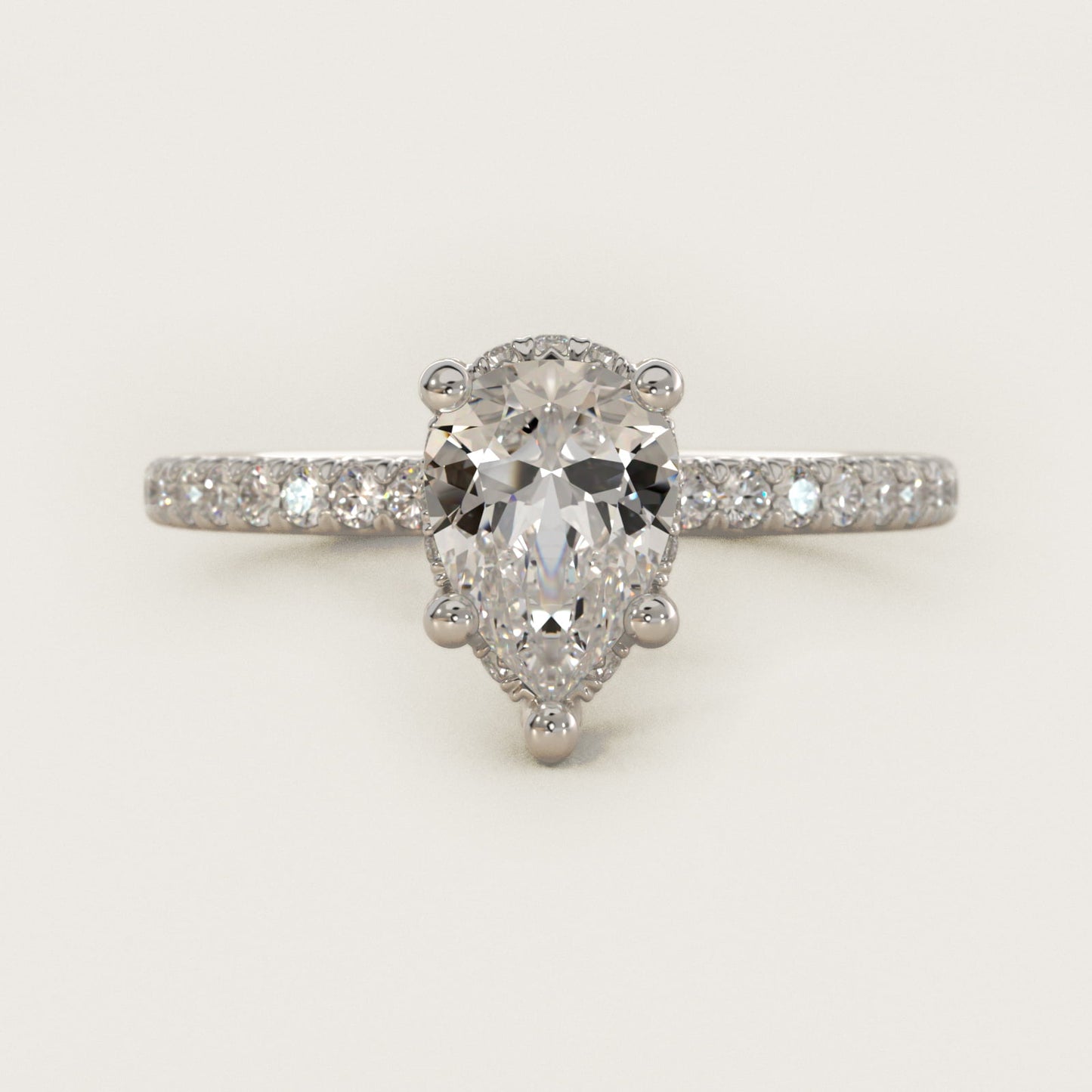 Blue Nile Studio Petite French PavŽ Crown Diamond Engagement Ring in Platinum (1/3 ct. tw.) - Pear Center