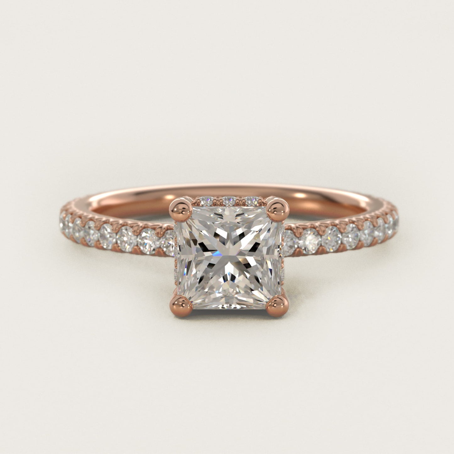 Blue Nile Studio Petite French PavŽ Crown Diamond Engagement Ring in 14k Rose Gold (1/3 ct. tw.) - Princess Center