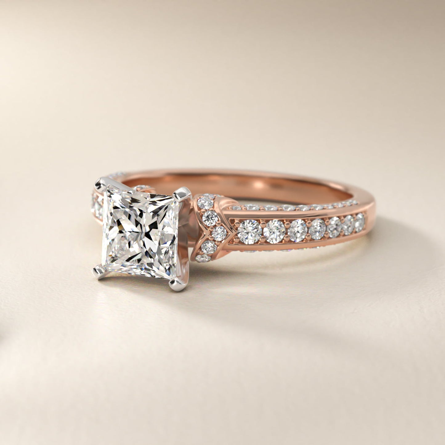 Blue Nile Studio Imperial MicropavŽ Diamond Engagement Ring in 14k Rose Gold (3/8 ct. tw.) - Princess Center