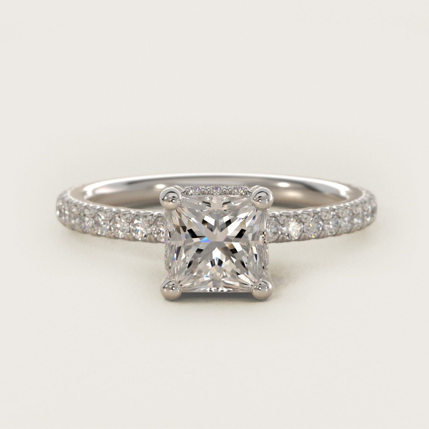 Blue Nile Studio Petite French PavŽ Crown Diamond Engagement Ring in 14K White Gold (1/3 ct. tw.) - Princess Center
