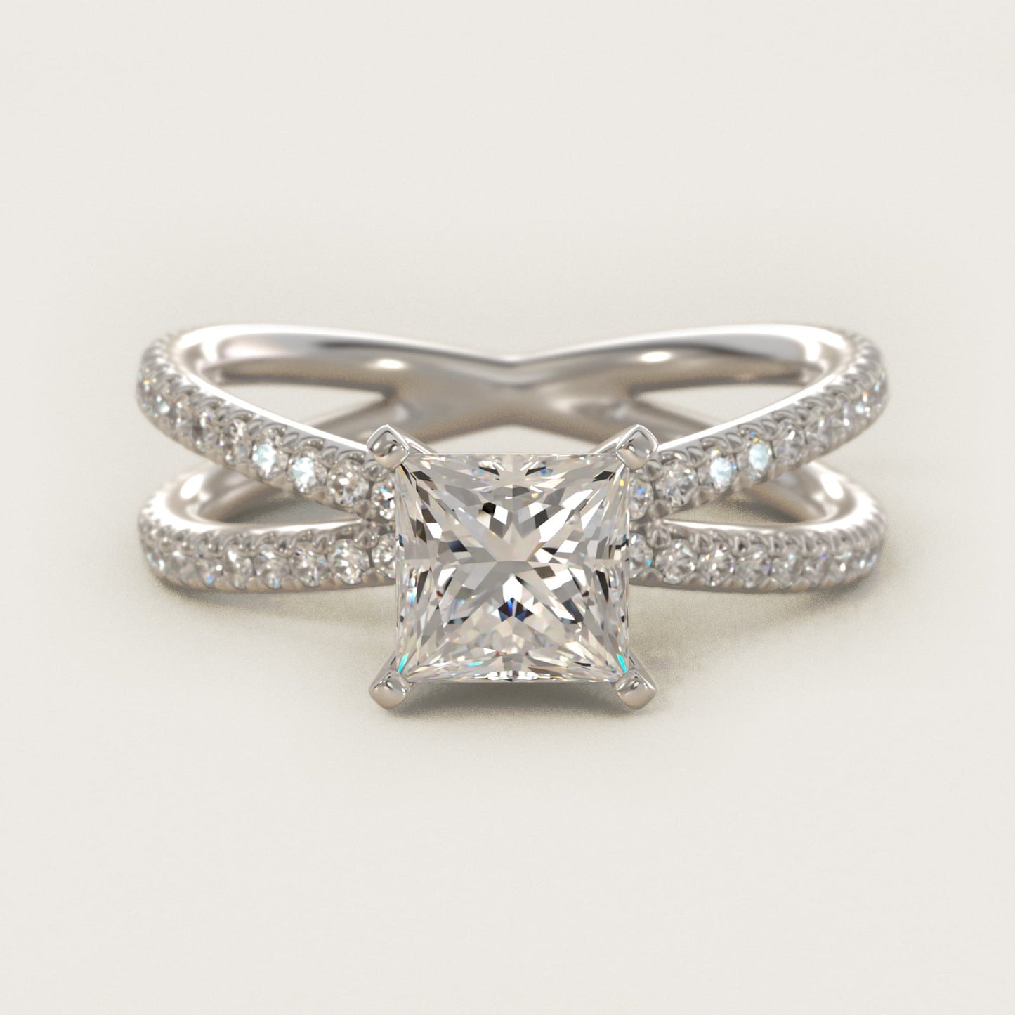 Blue Nile Studio Empress Diamond Engagement Ring in 18k White Gold (1/3 ct. tw.) - Princess Center