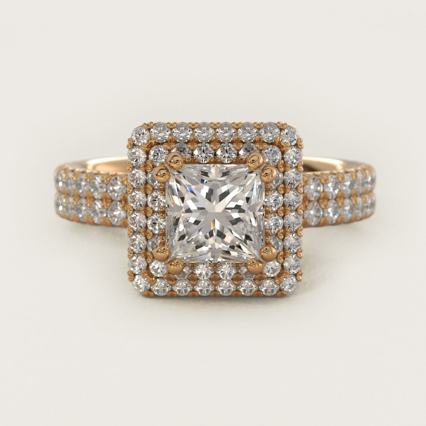 Blue Nile Studio French Pav? Diamond Crown Solitaire Engagement Ring in 18k Yellow Gold (1/6 ct. tw.) - Princess Center
