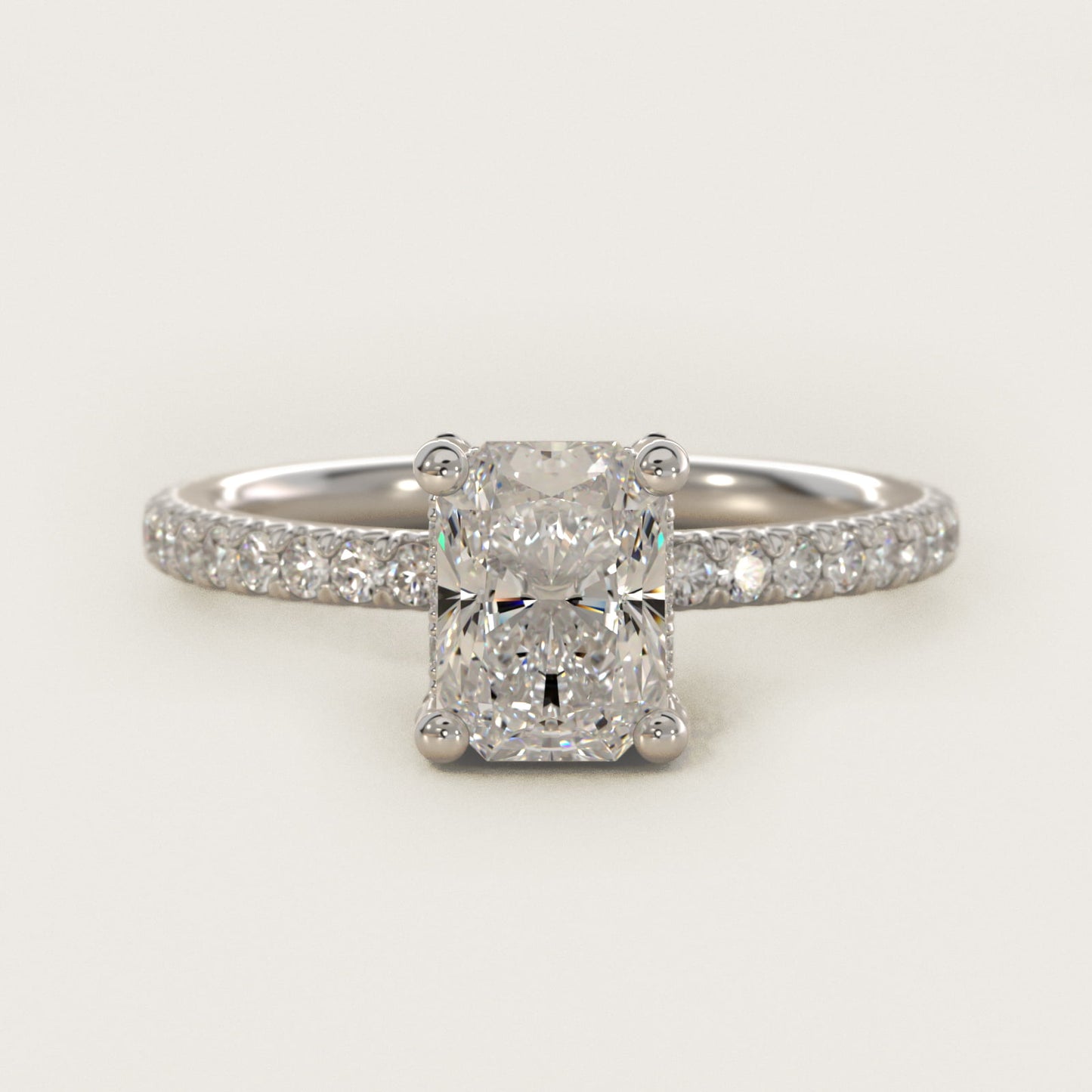 Blue Nile Studio Petite French PavŽ Crown Diamond Engagement Ring in 14K White Gold (1/3 ct. tw.) - Radiant Center
