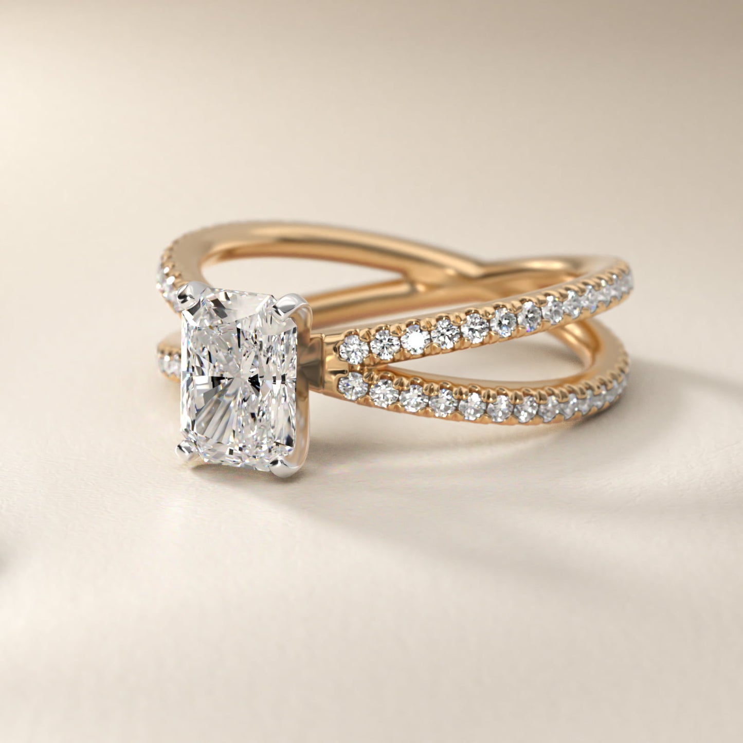 Blue Nile Studio Empress Diamond Engagement Ring in 18k Yellow Gold (1/3 ct. tw.) - Radiant Center