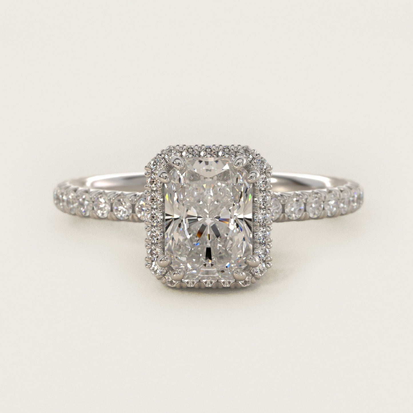 Blue Nile Studio French Pav? Diamond Crown Solitaire Engagement Ring in Platinum (1/6 ct. tw.) - Radiant Center