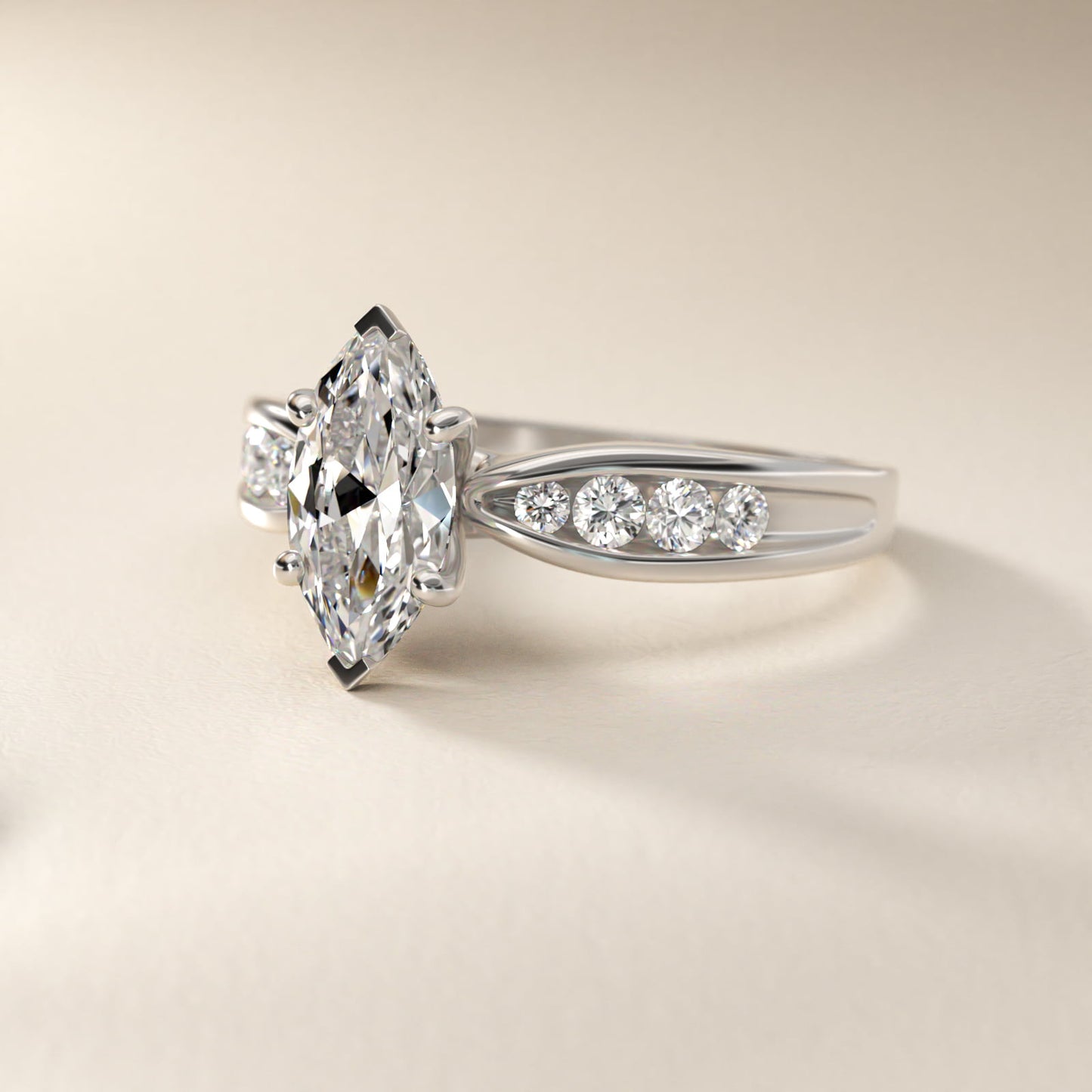 Bow-Tie Engagement Ring With Channel Set Round Diamonds In 18k White Gold By James Allen - Marquise Center