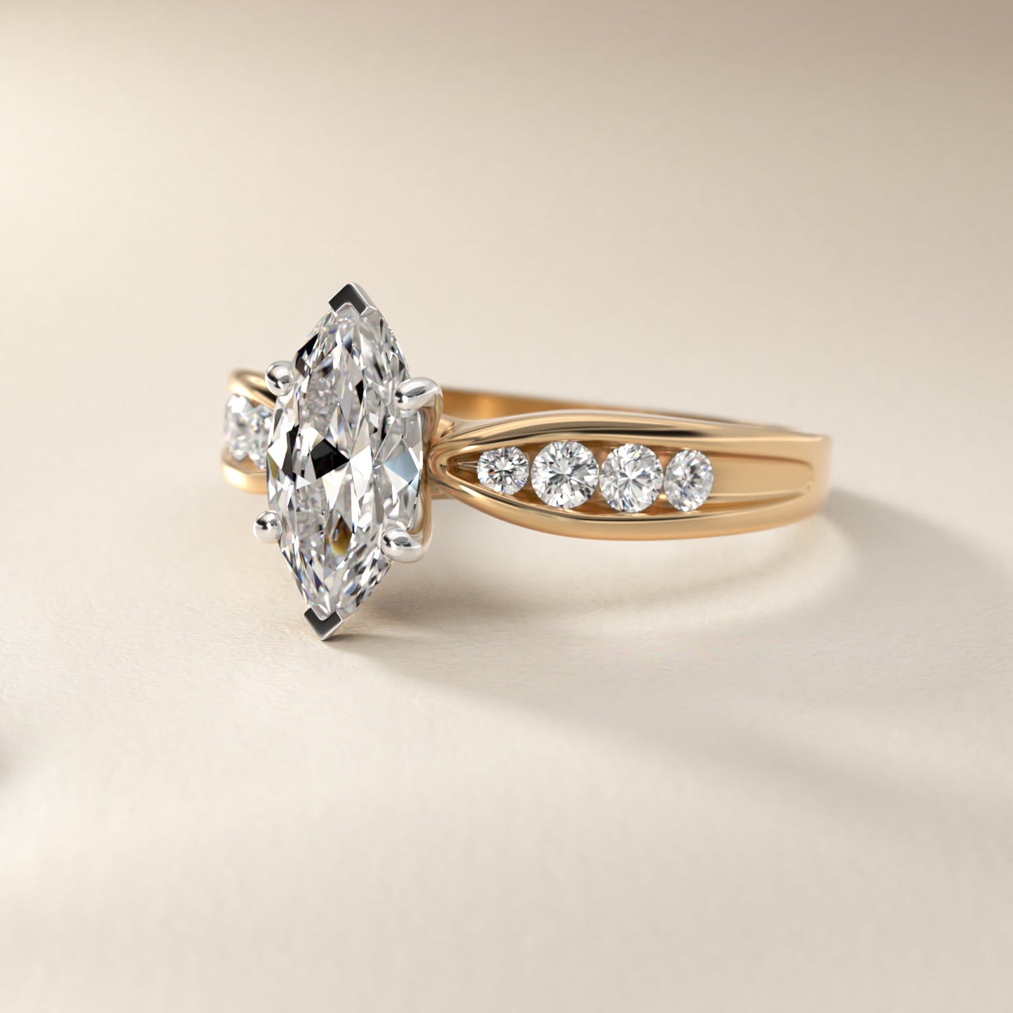 Bow-Tie Engagement Ring With Channel Set Round Diamonds In 14K Yellow Gold By James Allen - Marquise Center