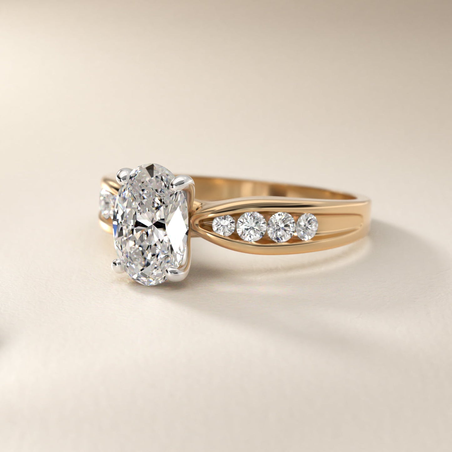 Bow-Tie Engagement Ring With Channel Set Round Diamonds In 14K Yellow Gold By James Allen - Oval Center