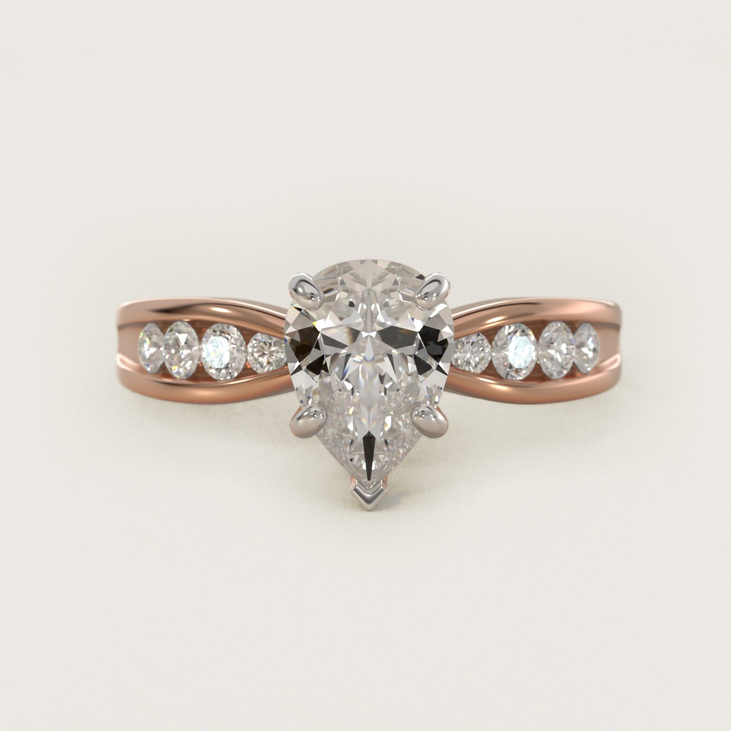 Bow-Tie Engagement Ring With Channel Set Round Diamonds In 14K Rose Gold By James Allen - Pear Center