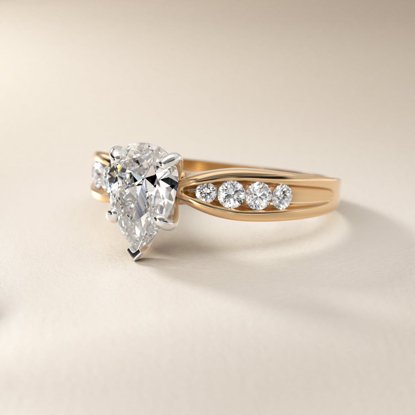 Bow-Tie Engagement Ring With Channel Set Round Diamonds In 14K Yellow Gold By James Allen - Pear Center