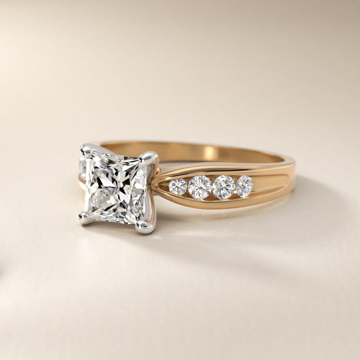 Bow-Tie Engagement Ring With Channel Set Round Diamonds In 14K Yellow Gold By James Allen - Princess Center