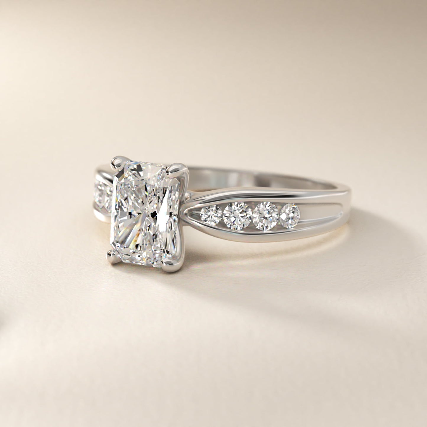 Bow-Tie Engagement Ring With Channel Set Round Diamonds In 14K White Gold By James Allen - Radiant Center