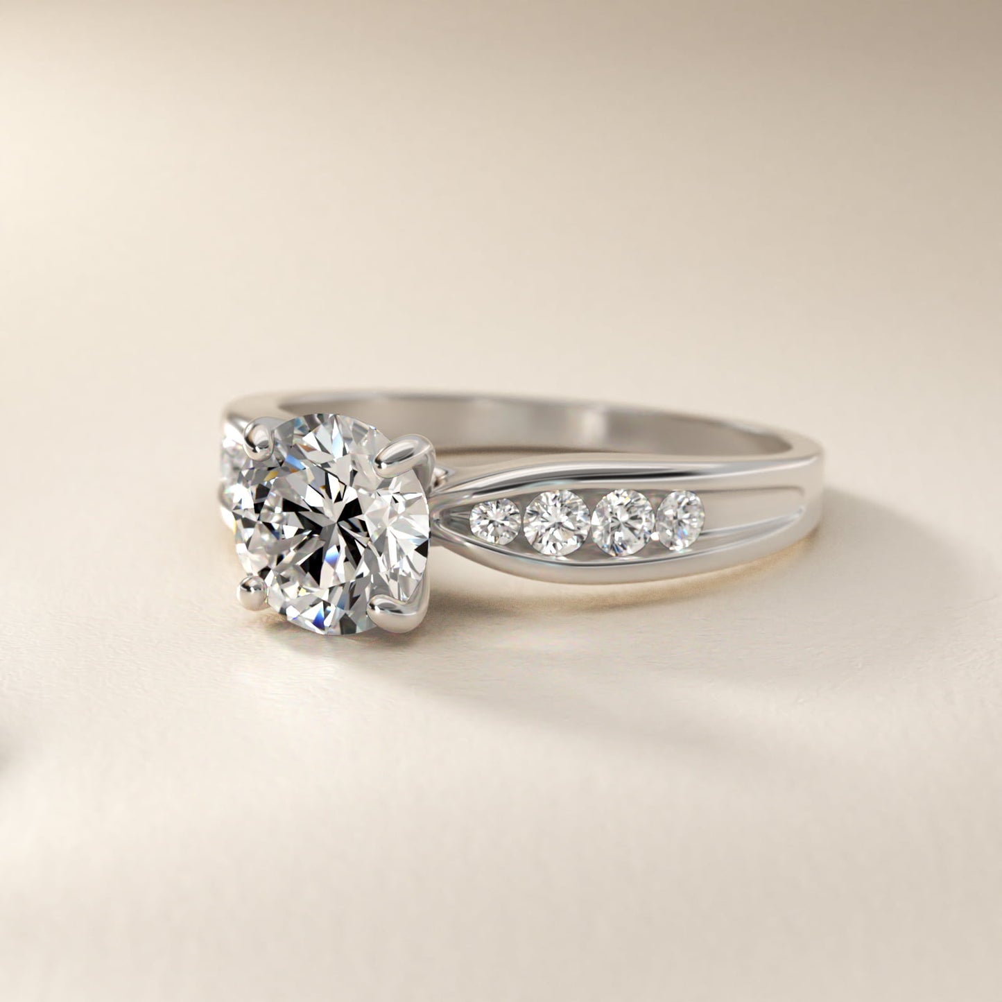 Bow-Tie Engagement Ring With Channel Set Round Diamonds In 14K White Gold By James Allen - Round Center