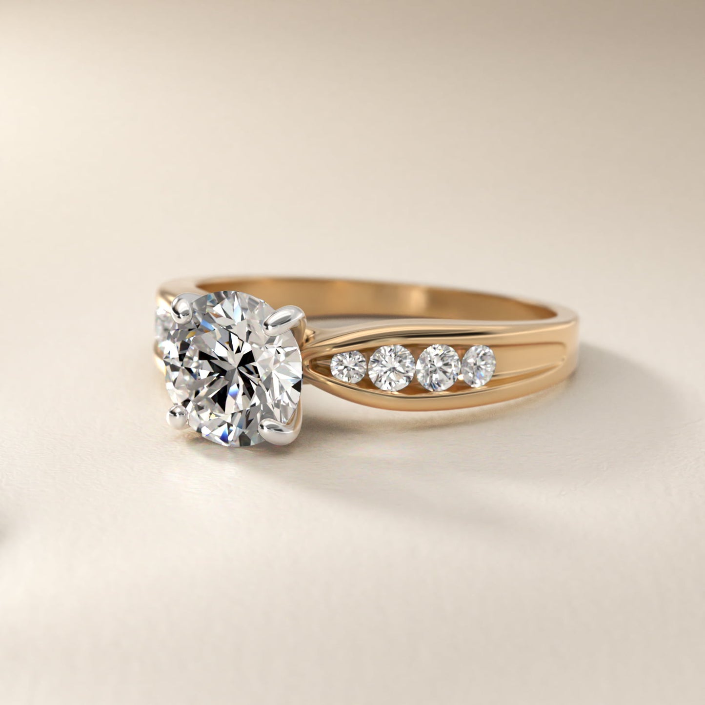 Bow-Tie Engagement Ring With Channel Set Round Diamonds In 18k Yellow Gold By James Allen - Round Center