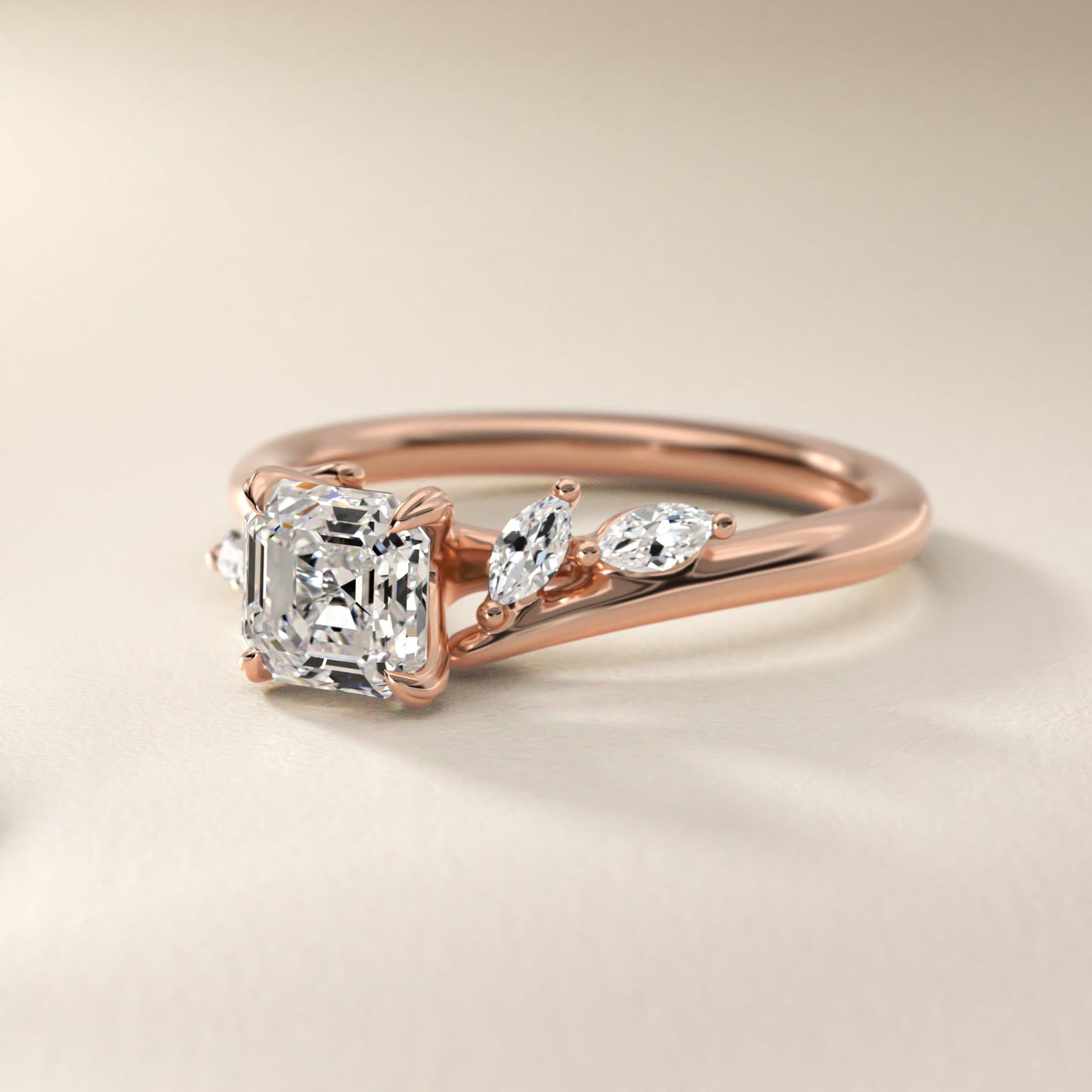Bypass Marquise Array Side Stone Diamond Engagement Ring In 18k Rose Gold By James Allen - Asscher Center