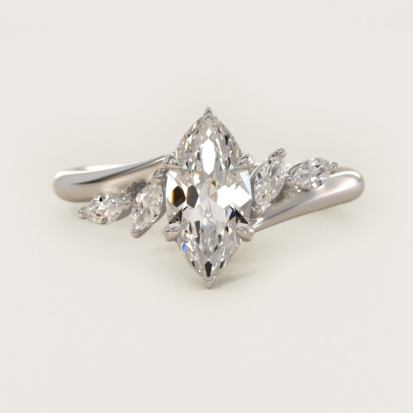 Bypass Marquise Array Side Stone Diamond Engagement Ring In 14K White Gold By James Allen - Marquise Center