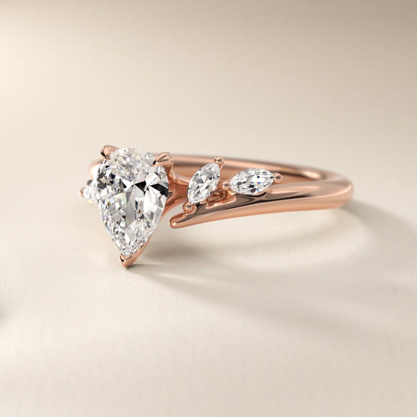 Bypass Marquise Array Side Stone Diamond Engagement Ring In 18k Rose Gold By James Allen - Pear Center