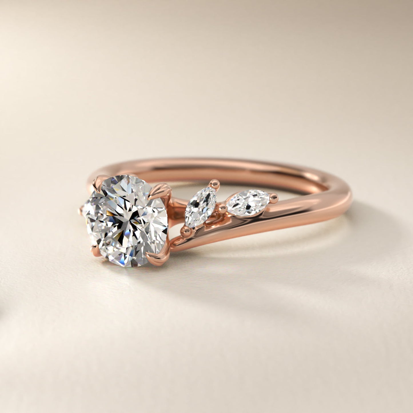 Bypass Marquise Array Side Stone Diamond Engagement Ring In 18k Rose Gold By James Allen - Round Center