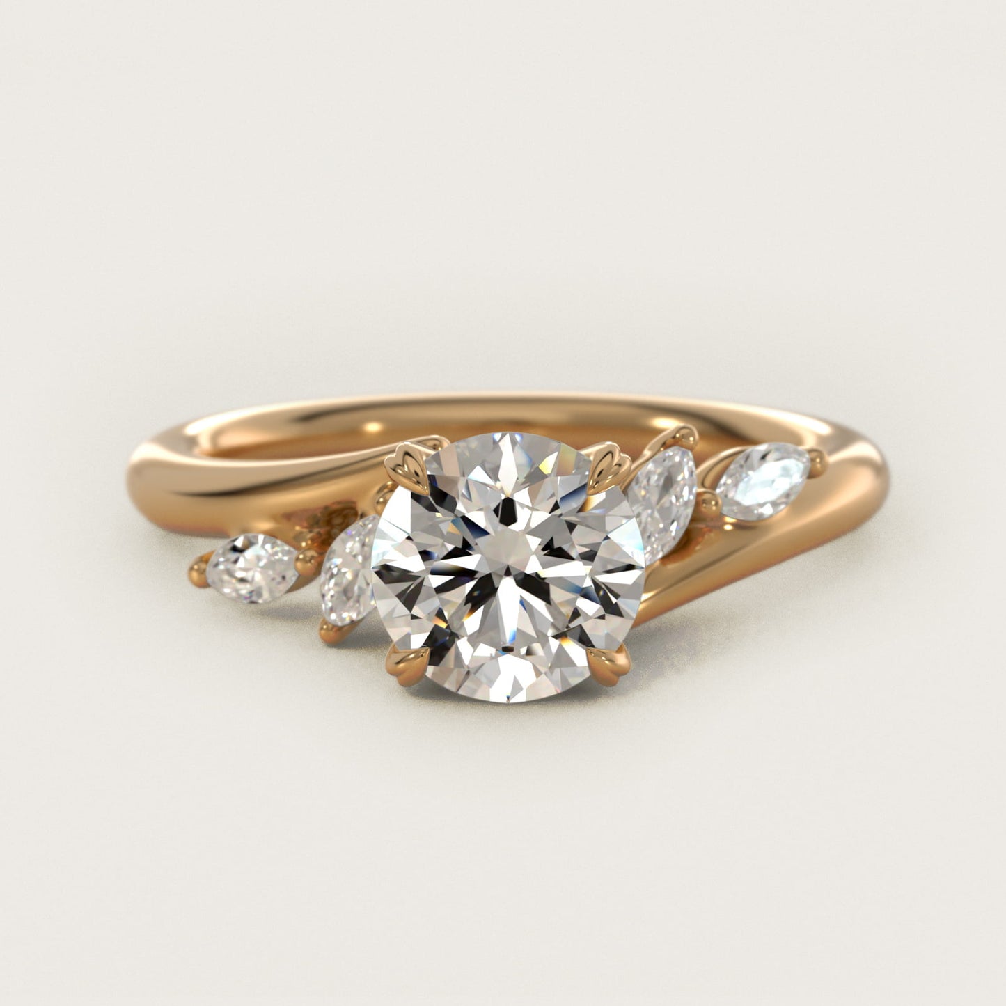 Bypass Marquise Array Side Stone Diamond Engagement Ring In 14K Yellow Gold By James Allen - Round Center