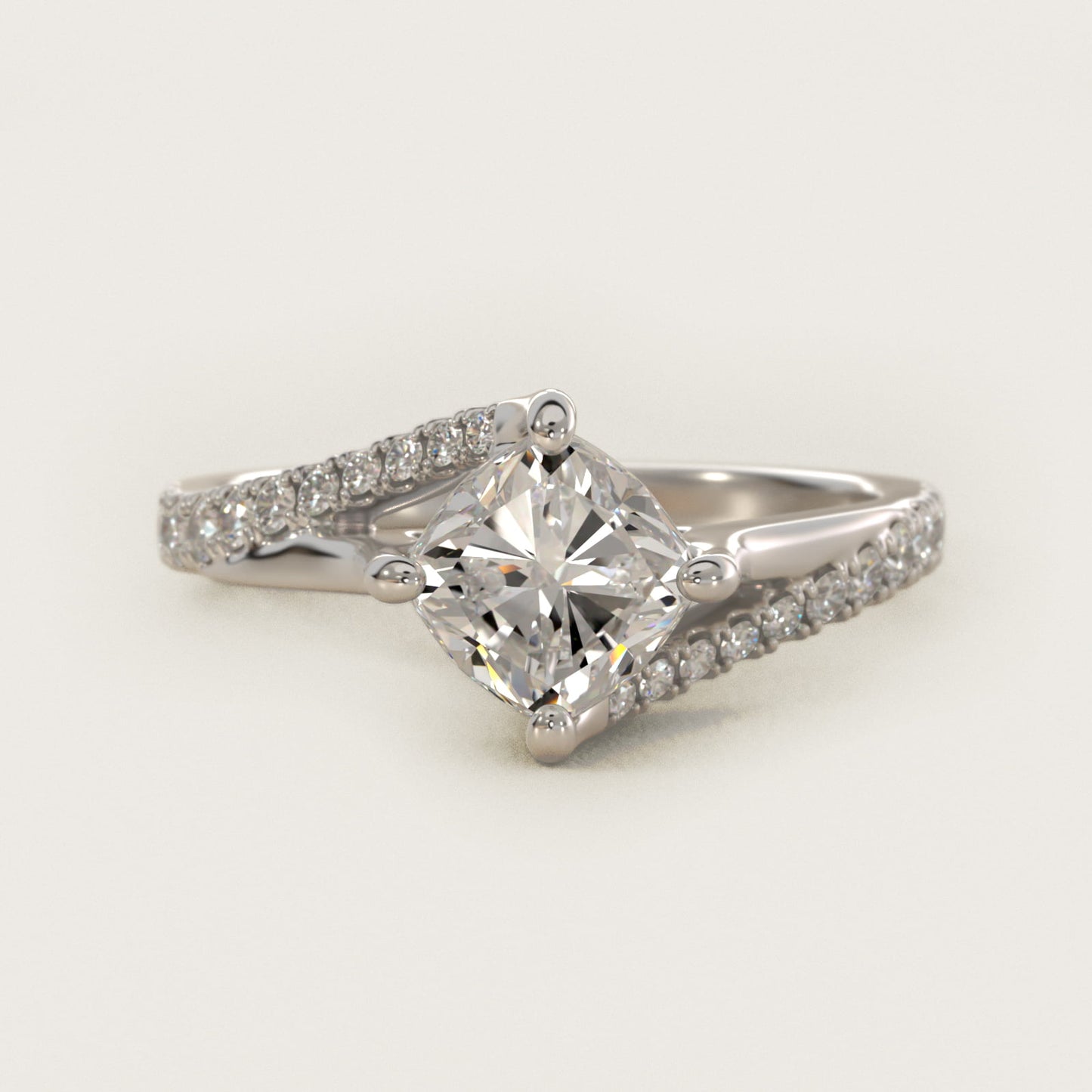 Bypass PavŽ Kite-Set Diamond Engagement Ring In Platinum By James Allen - Cushion Center