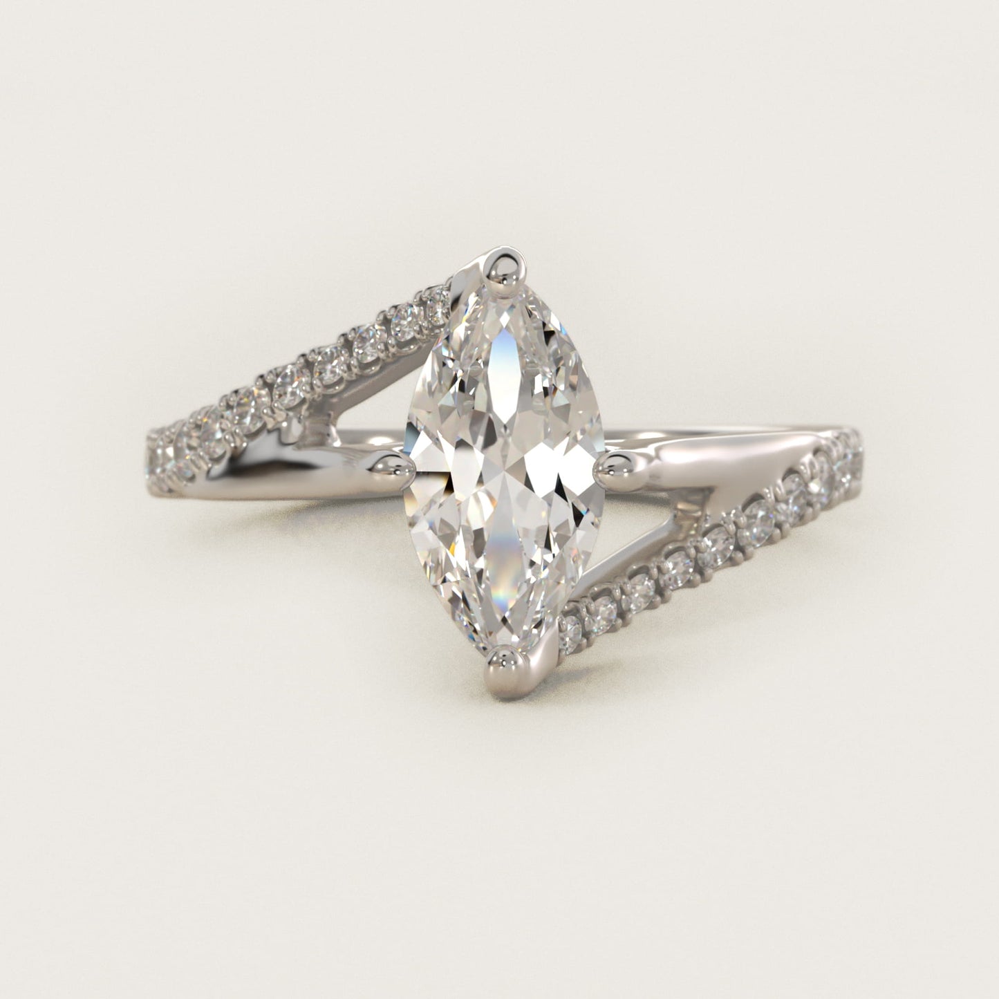 Bypass PavŽ Kite-Set Diamond Engagement Ring In 14K White Gold By James Allen - Marquise Center