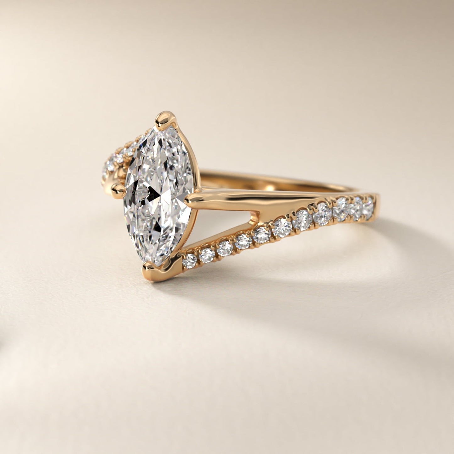 Bypass PavŽ Kite-Set Diamond Engagement Ring In 18k Yellow Gold By James Allen - Marquise Center