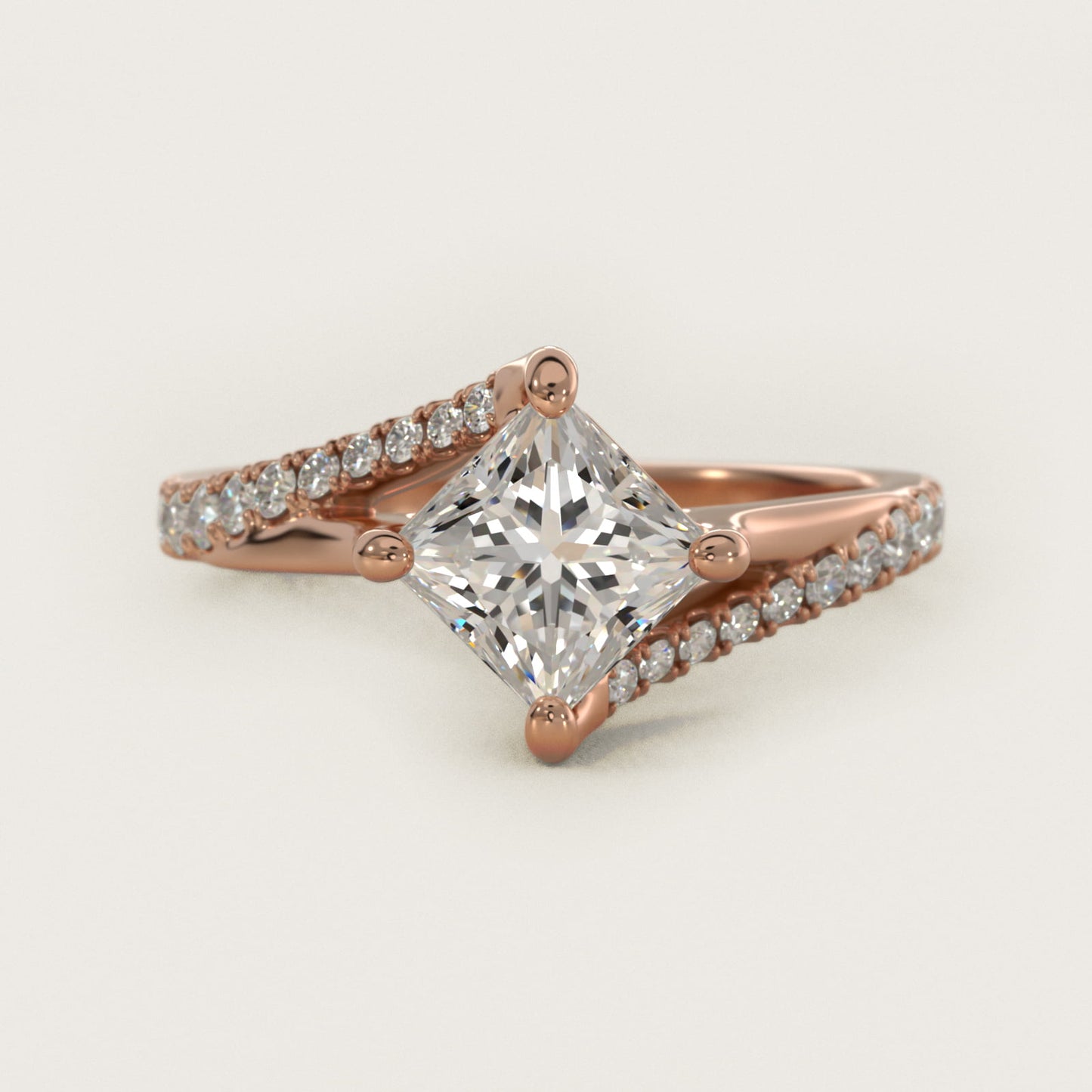 Bypass PavŽ Kite-Set Diamond Engagement Ring In 18k Rose Gold By James Allen - Princess Center