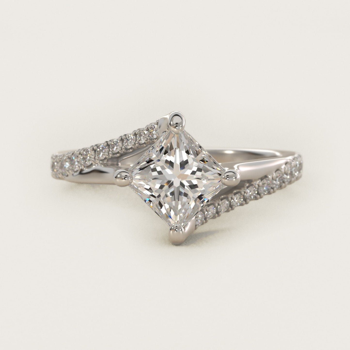 Bypass PavŽ Kite-Set Diamond Engagement Ring In 18k White Gold By James Allen - Princess Center