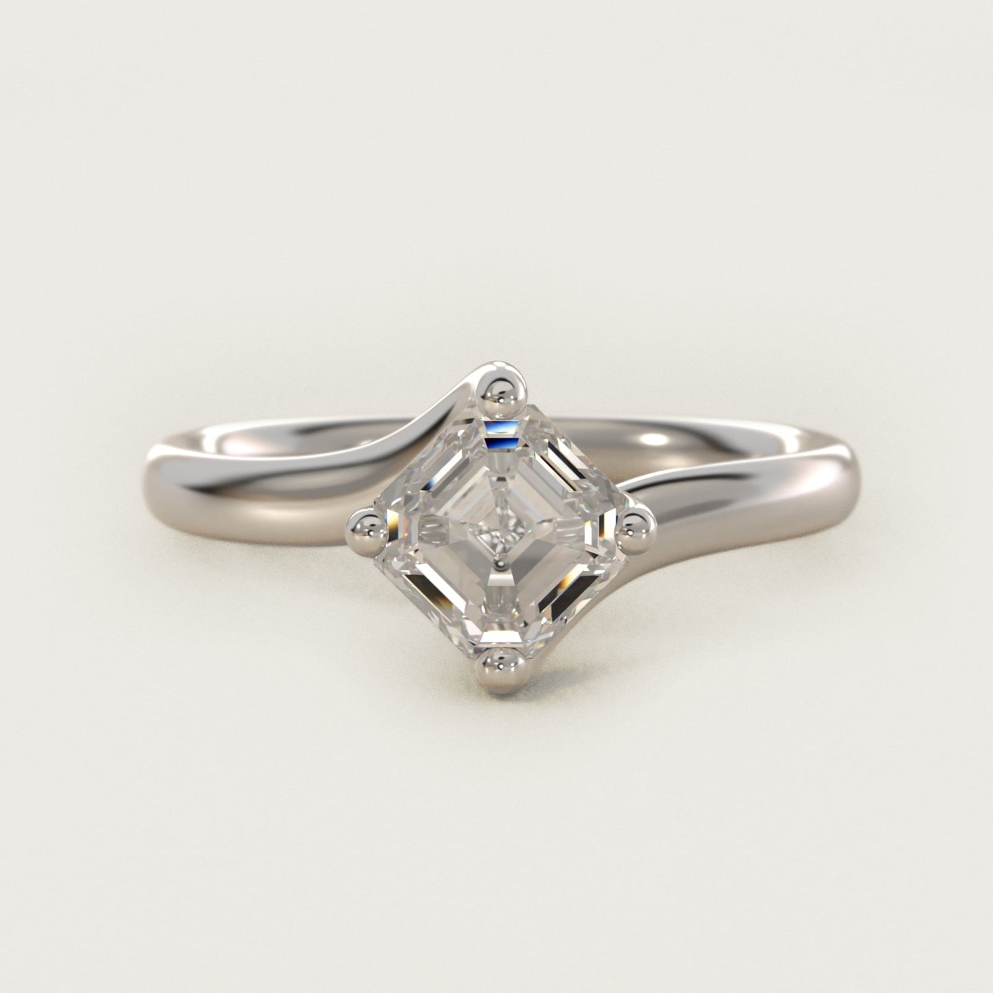 Bypass Solitaire Engagement Ring in 18k White Gold By Zac Zac Posen - Asscher Center